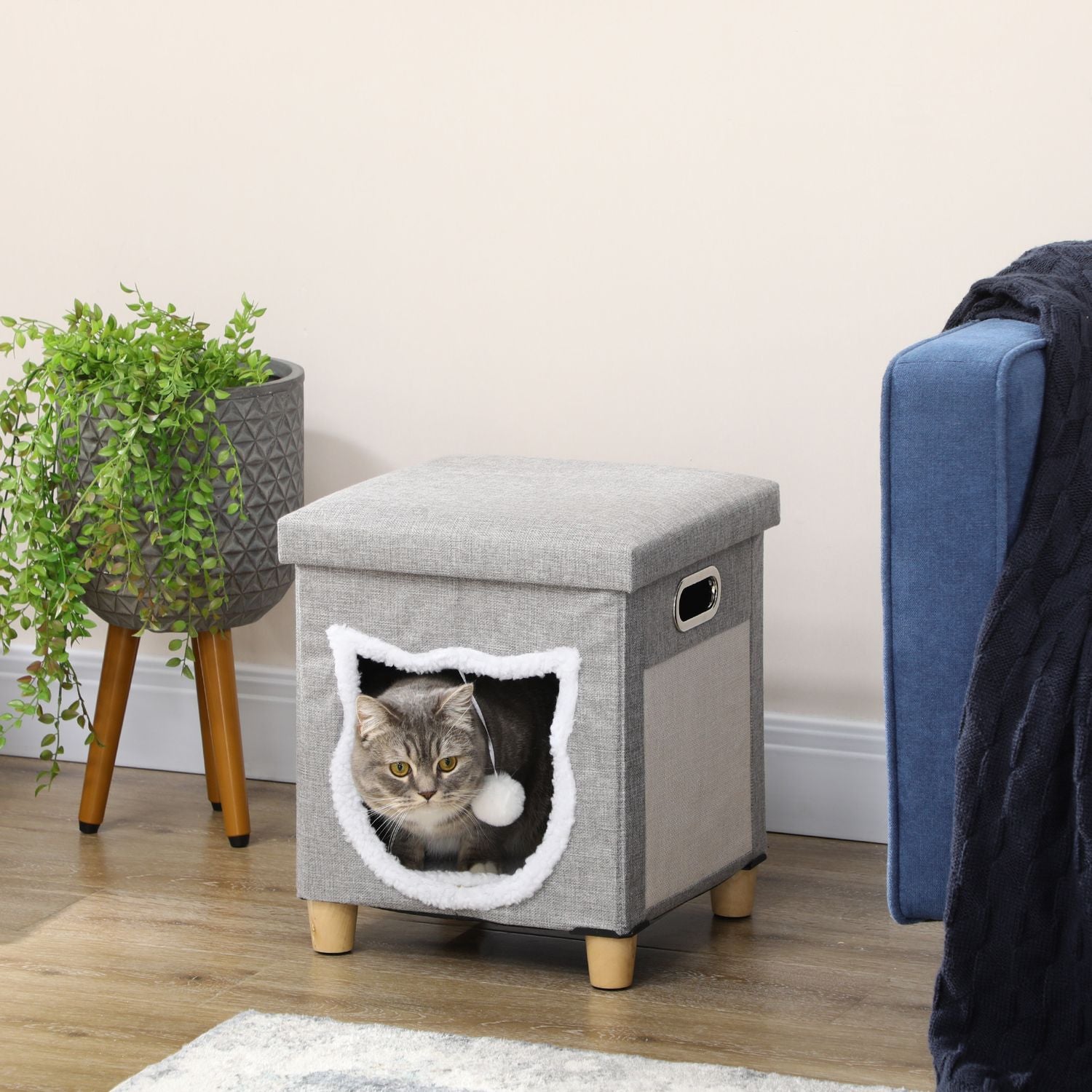 Cat Cave Ottoman med kudde och skrapboll, Anti-Slip Grå