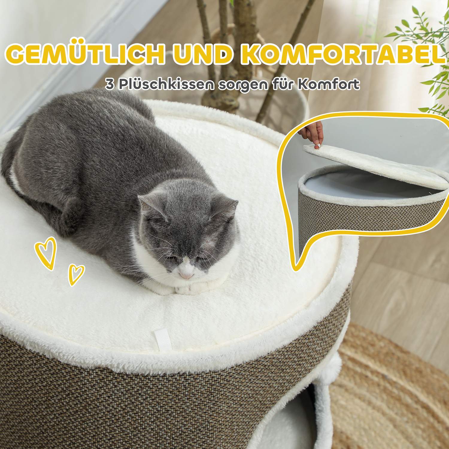 Cat Scratching Barrel – 2 grottor, sisal, 69 cm, kaffe/grädde