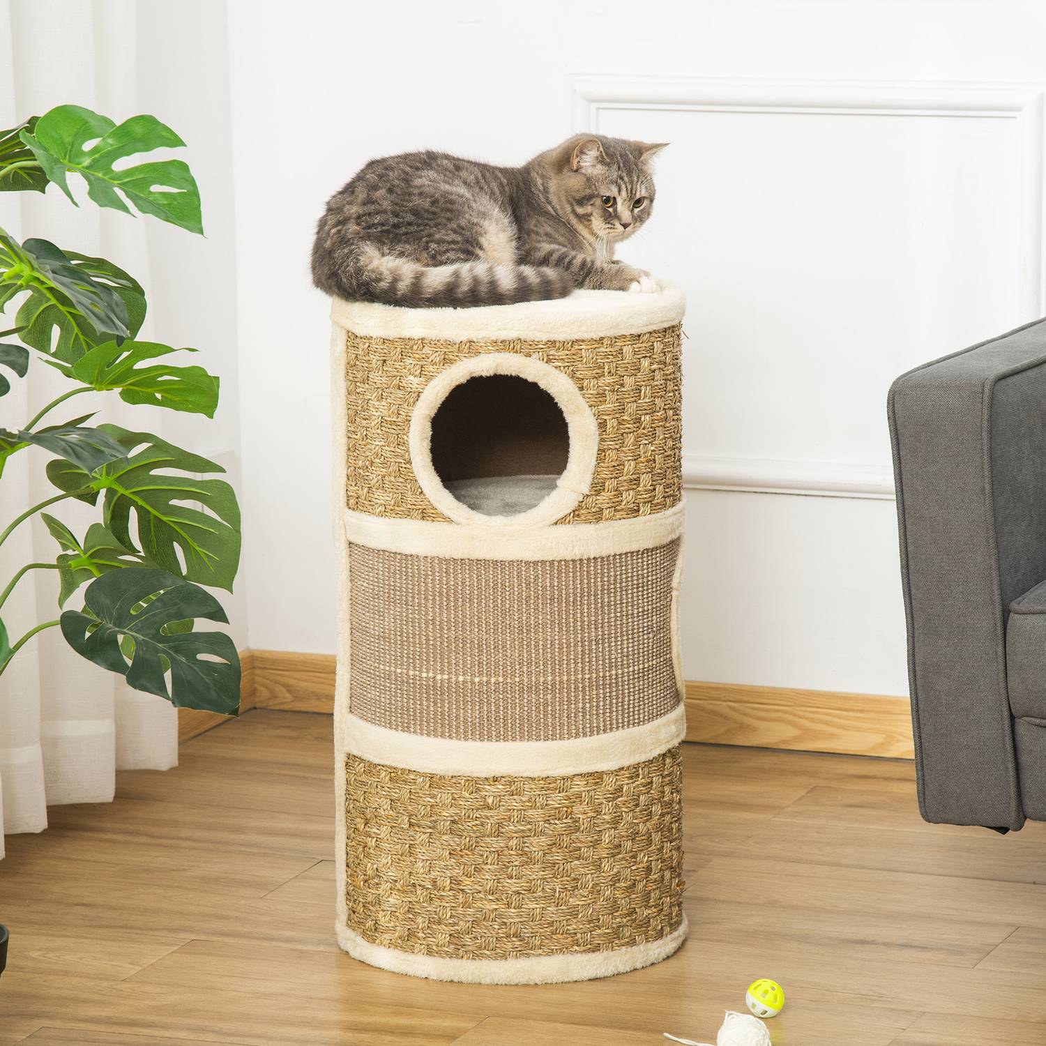 Cat Scratching Barrel, 3-Level Sisal Plysch, 37,5x70 cm
