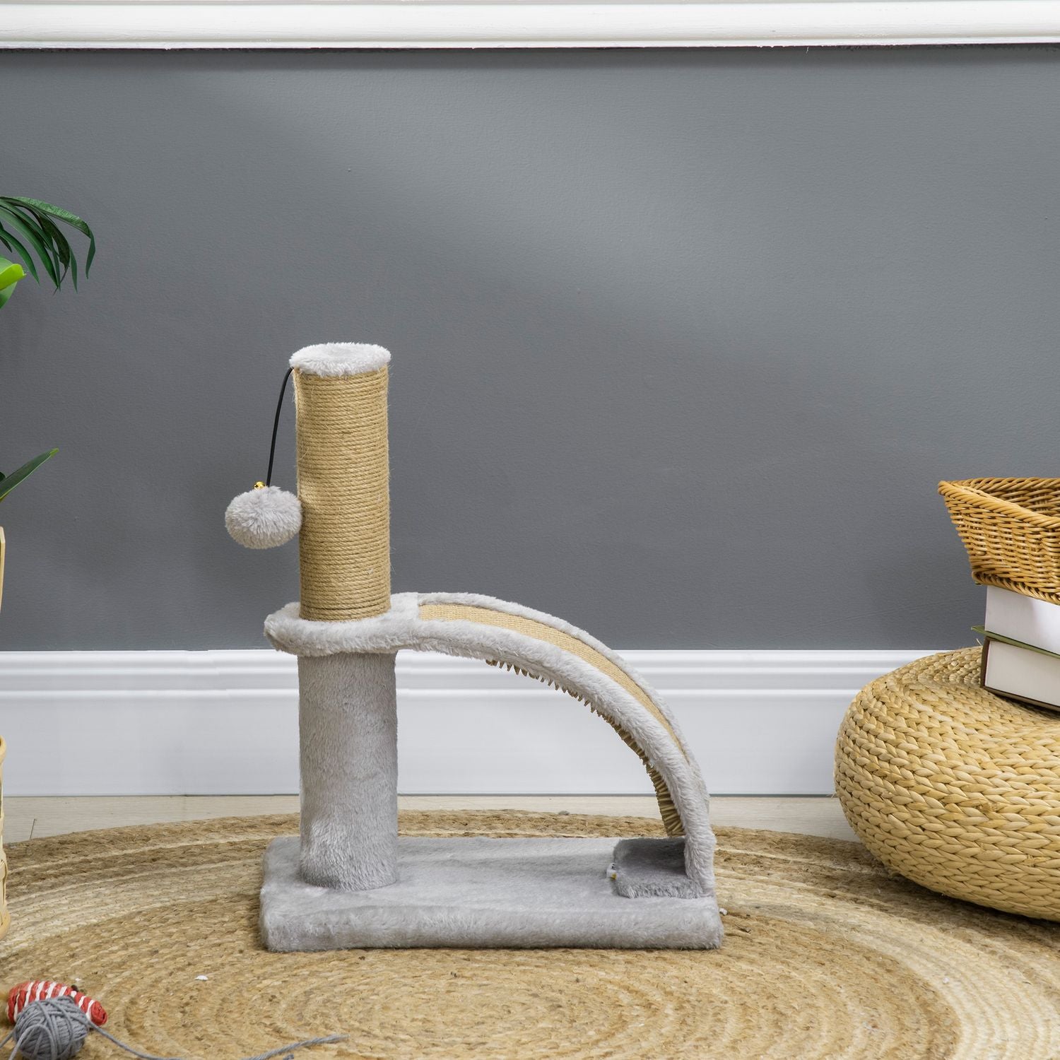 Cat Scratching Post, Grå – Inkluderar massagebräda och dyna