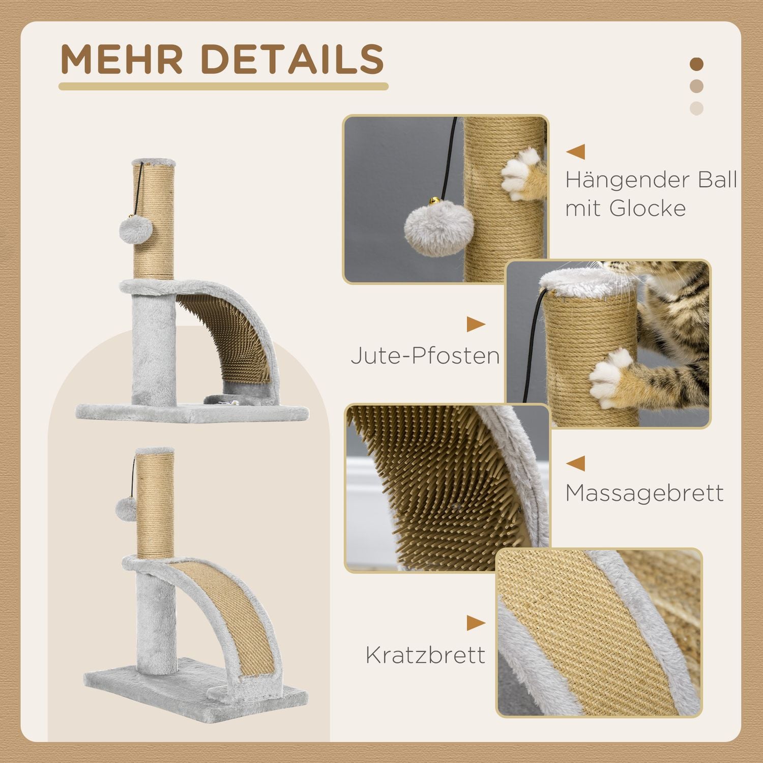 Cat Scratching Post, Grå – Inkluderar massagebräda och dyna