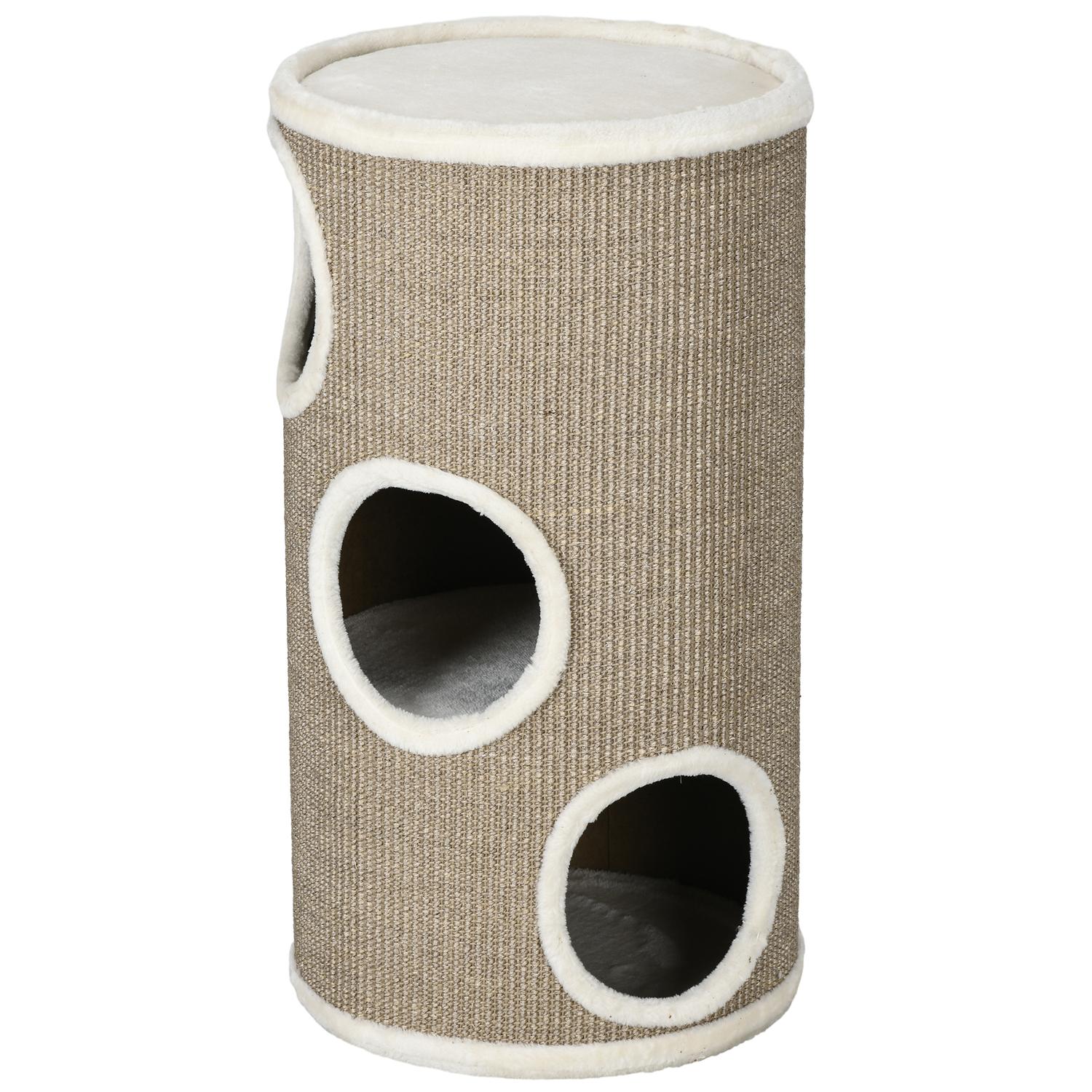 Cat Scratching Tower, 3 nivåer, sisal och plysch, 70 cm