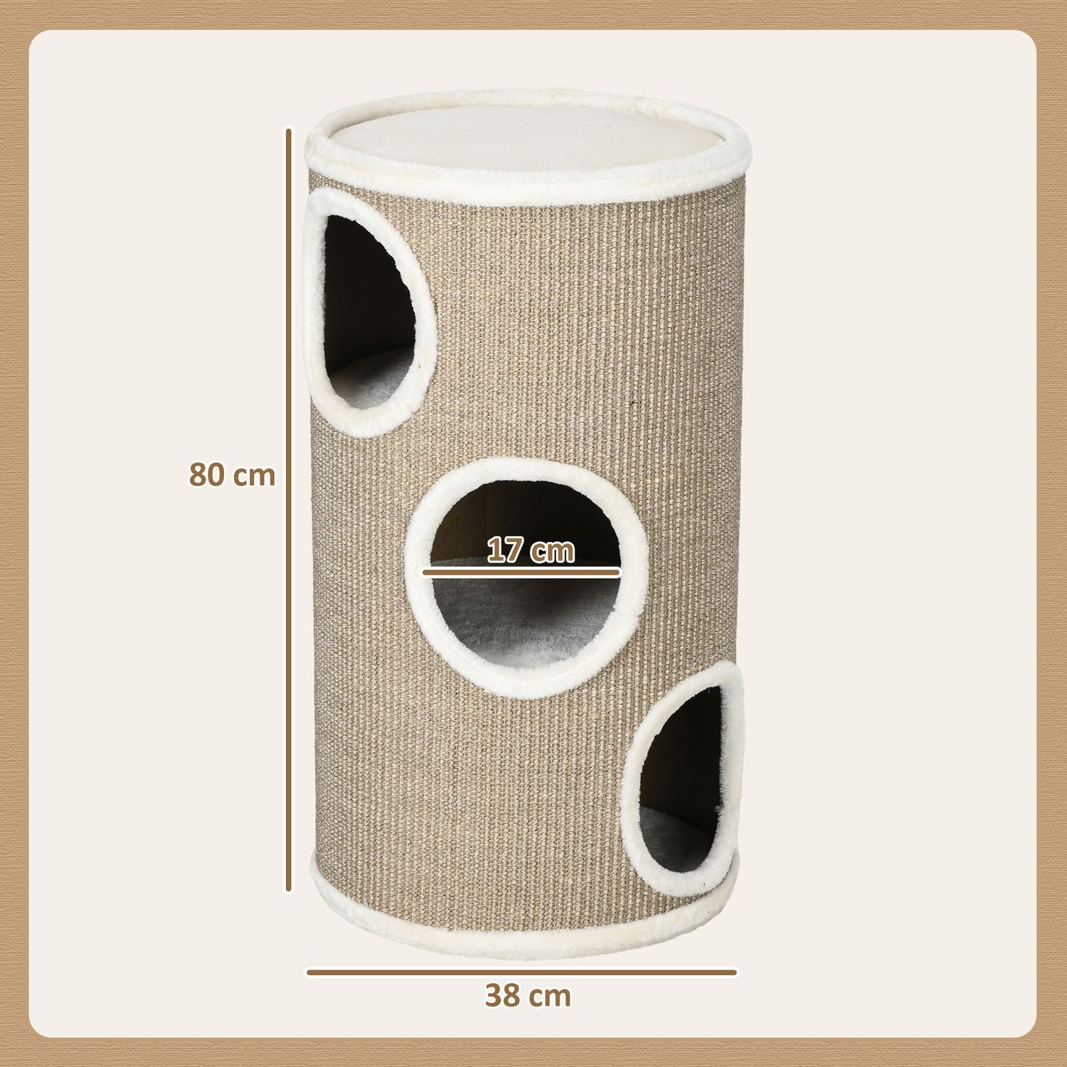 Cat Scratching Tower, 3 nivåer, sisal och plysch, 70 cm