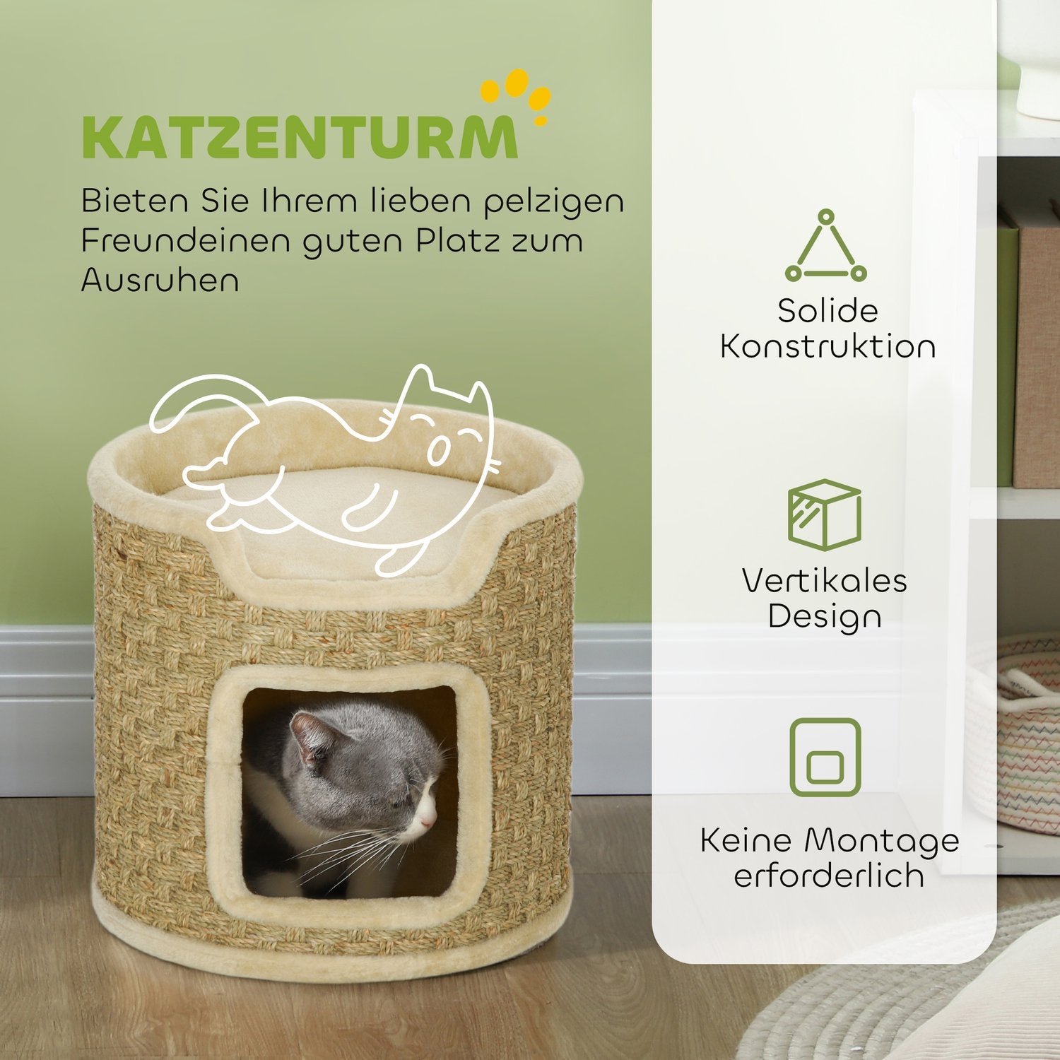 Cat Tower – 37 cm Sisal fat, dubbelnivå, Khaki