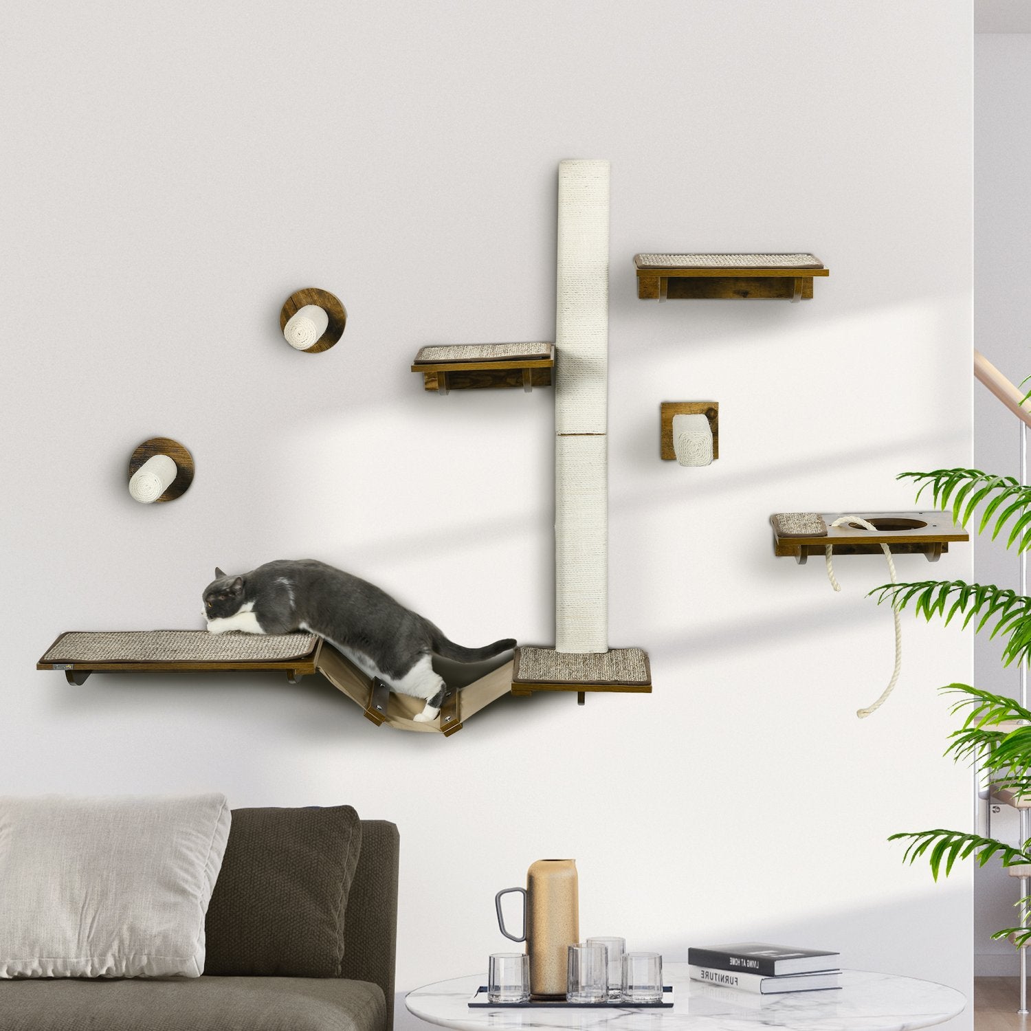 Cat Väggklättringsset, 8-delad möbel med Sisal Scratcher