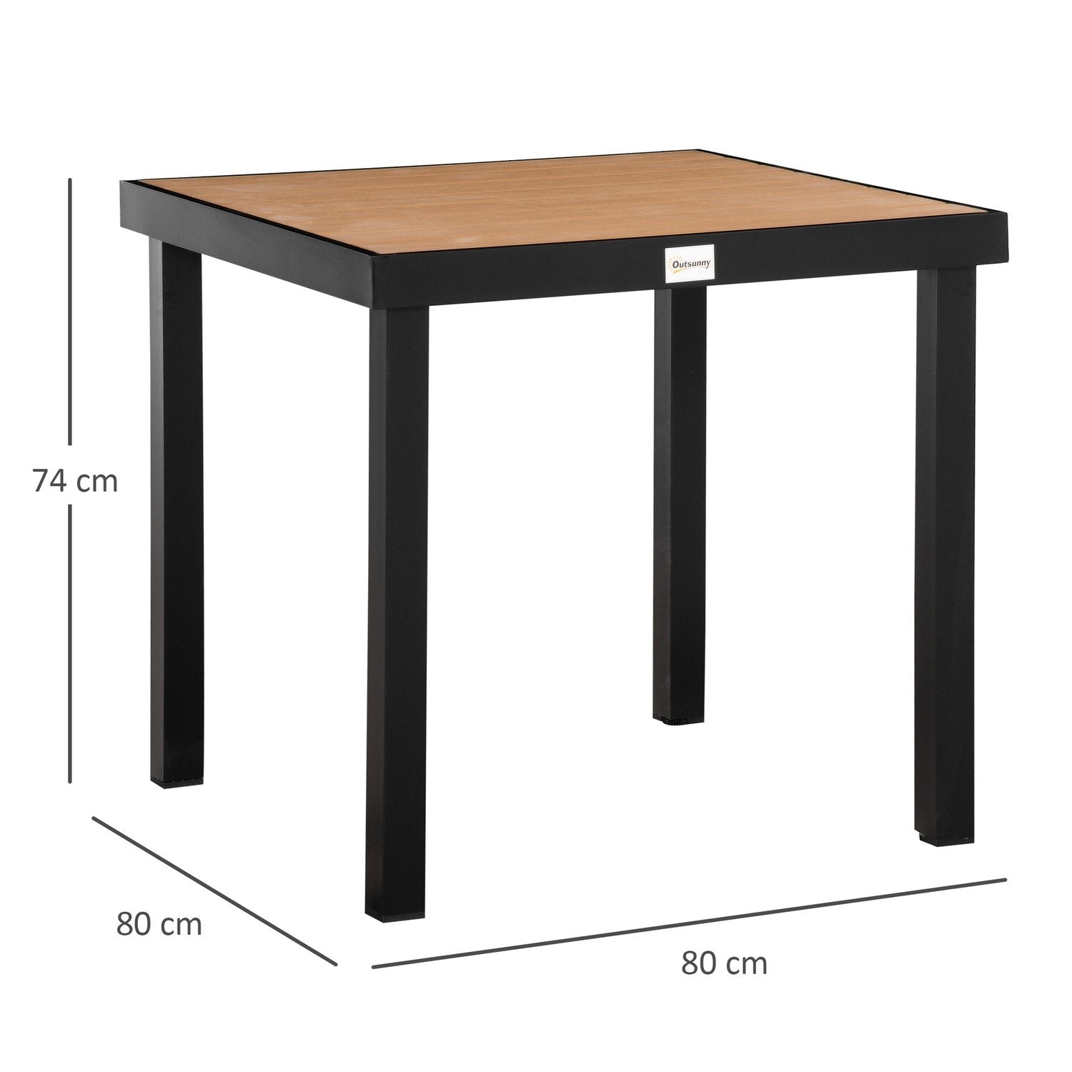 Trädgårdsbord För 4 Personer, Matbord, Aluminiumbord, Trädgårdsmöbler, Loungemöbler, Lättskött Plast, Natur + Svart, 80 X 80 X 74 Cm