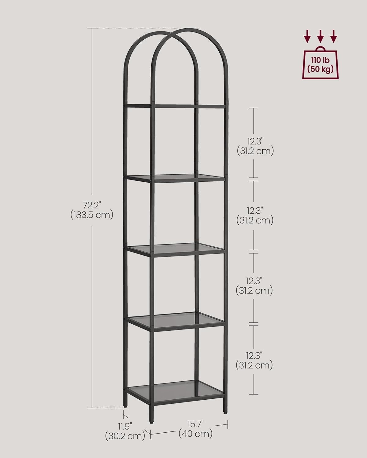 Chic Arch Display-hylla med skiffergråt glas och stål