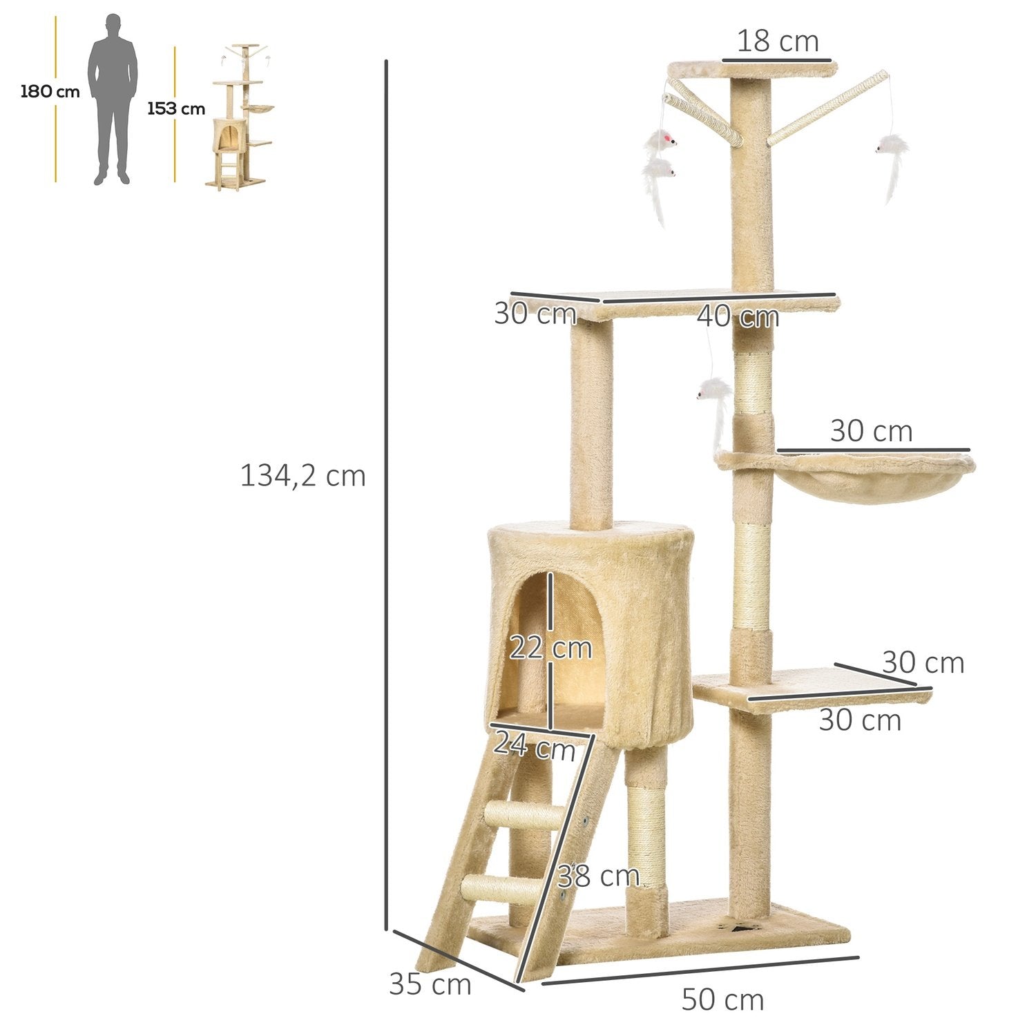 Skrapstolpe Trappor 4 Leksaker Beige Game & Rest 50X35X134,2Cm