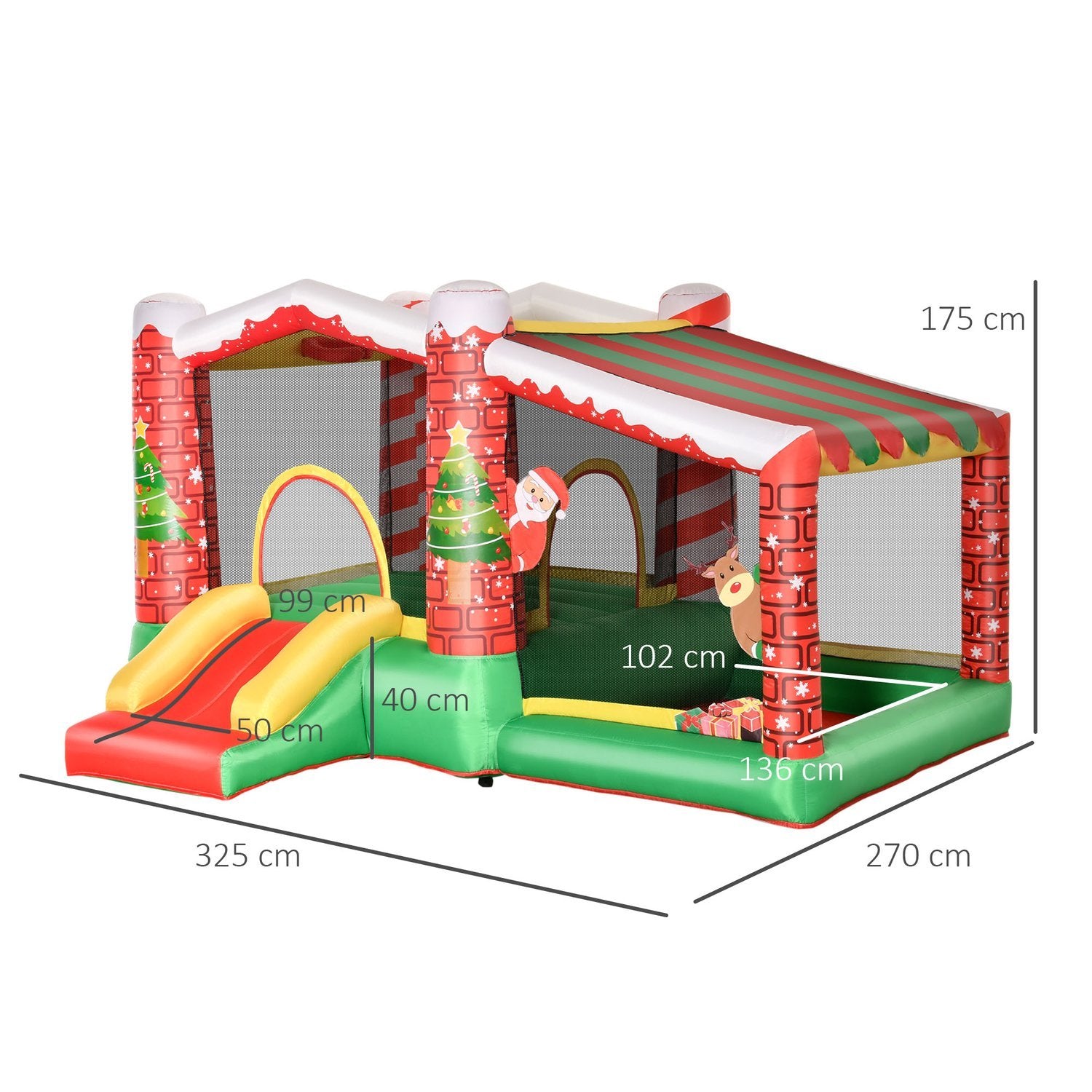 Christmas Uppblåsbar Hoppborg Lek Slottstrampolin Liten Rutschkana För 3 Barn Med Blåsare I 3-8 År Röd + Grön