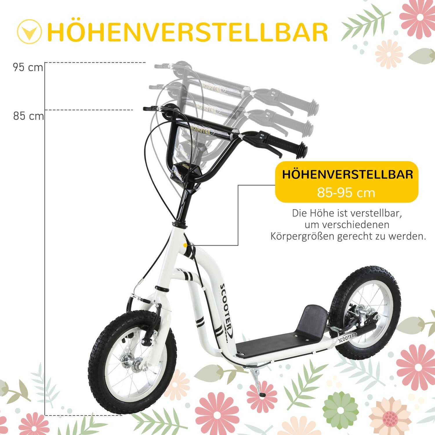 Cityscooter för barn – 12"" luftdäck, aluminium, vit