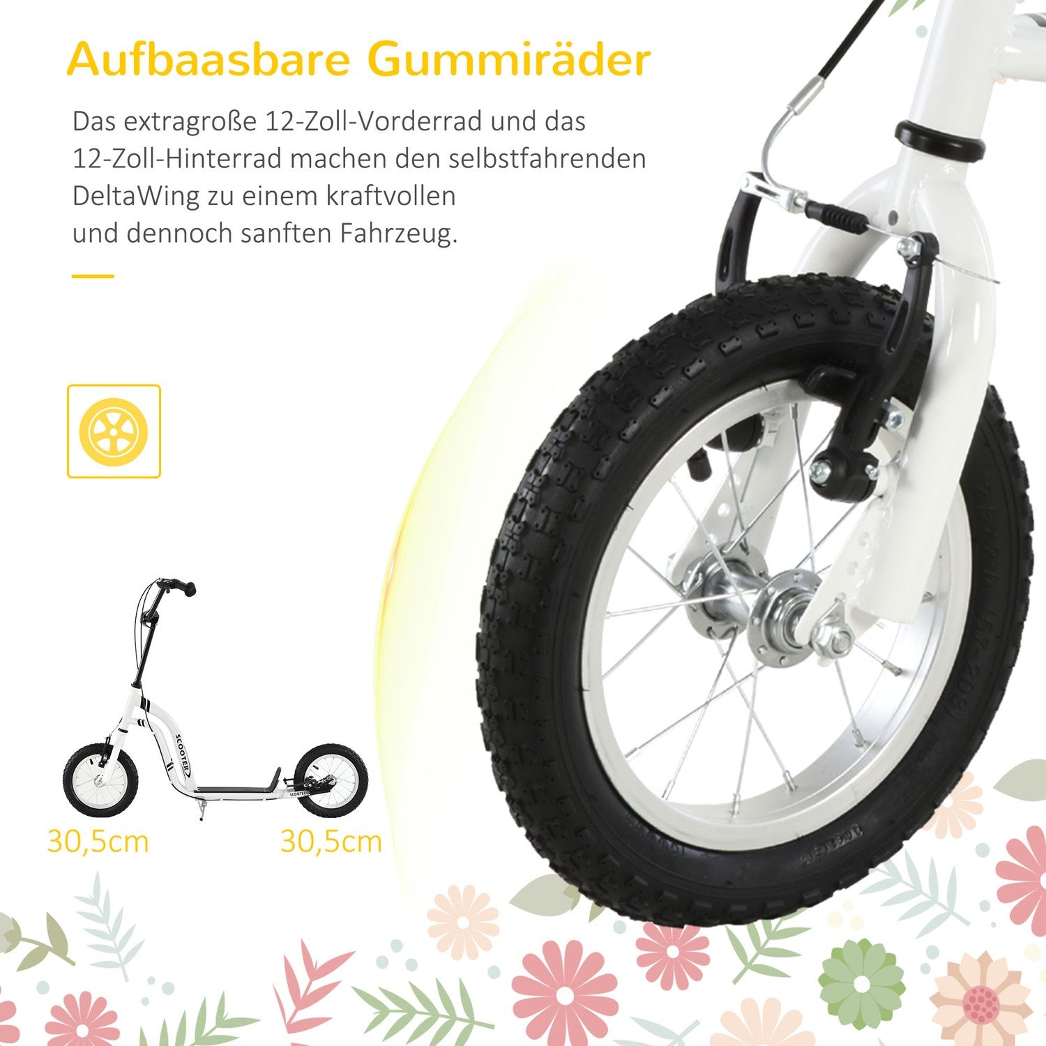 Cityscooter för barn – 12"" luftdäck, aluminium, vit