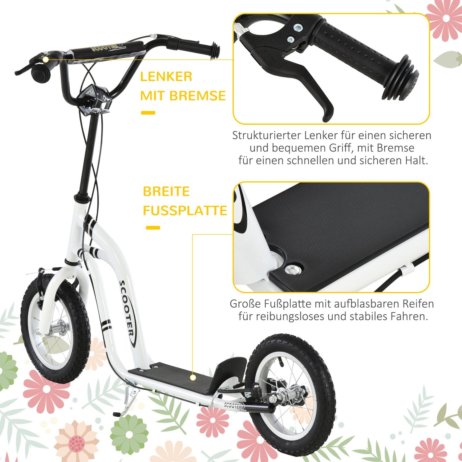 Cityscooter för barn – 12"" luftdäck, aluminium, vit