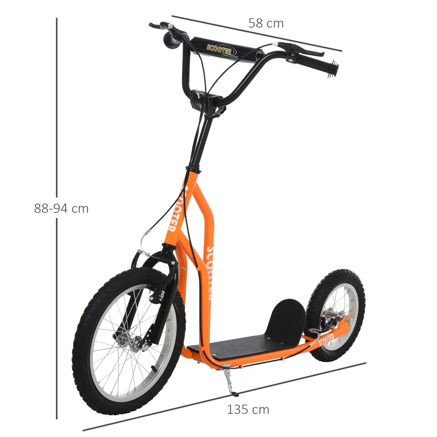Cityscooter för barn, luftdäck, orange, 16/12 tum
