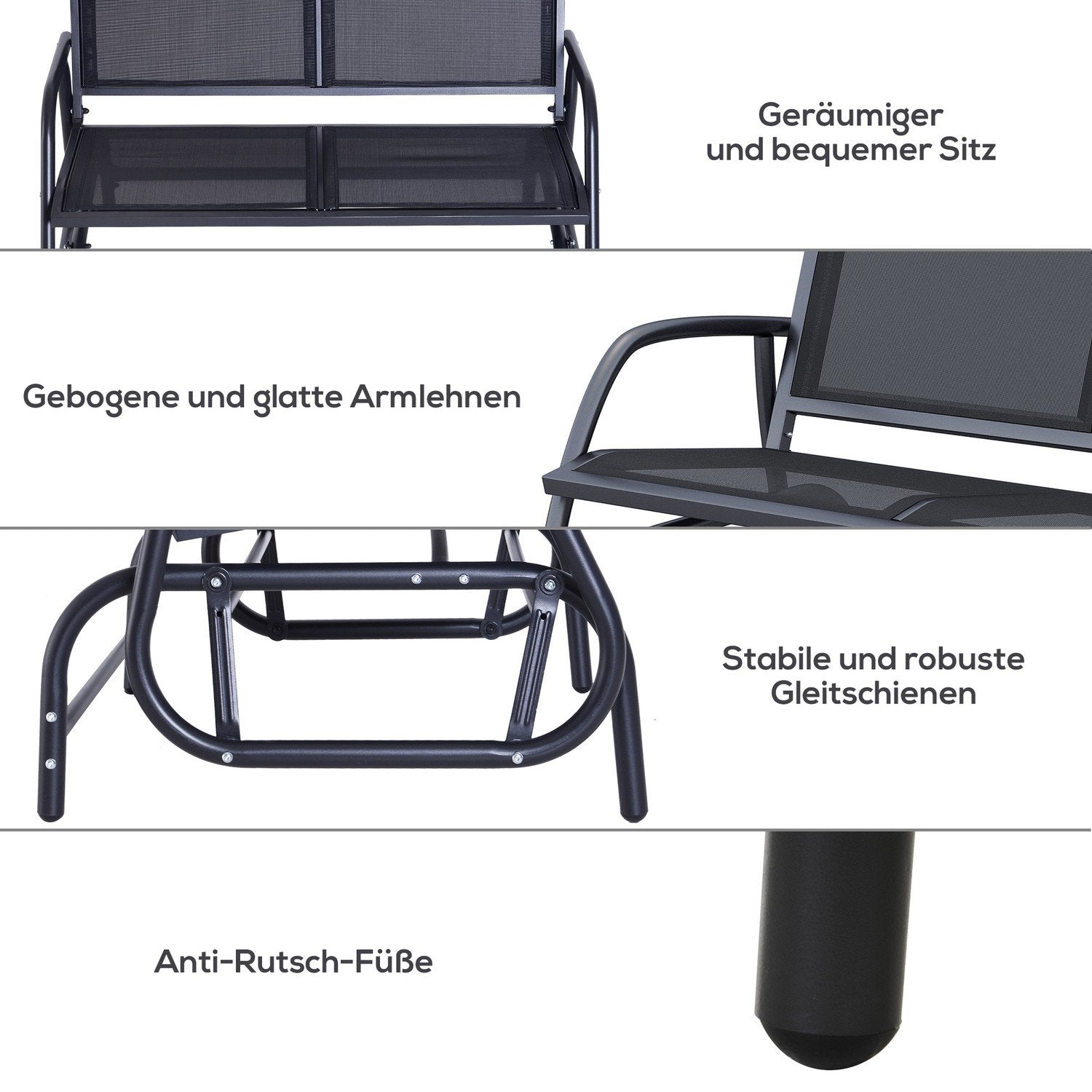 Gungstol 2-Sits Trädgårdsbänk Trädgårdsgunga Sits Parkbänk Metall Trädgårdsmöbler Svart 120 X 70 X 88 Cm