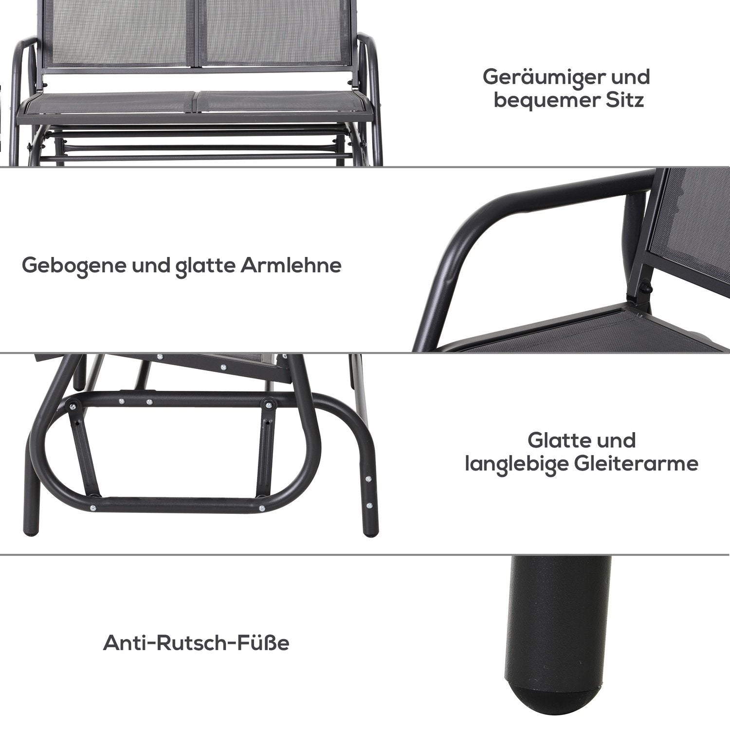 Gungstol 2-Sits Trädgårdsbänk Trädgårdsgunga Sits Parkbänk Metall Trädgårdsmöbler Grå 120 X 70 X 85 Cm