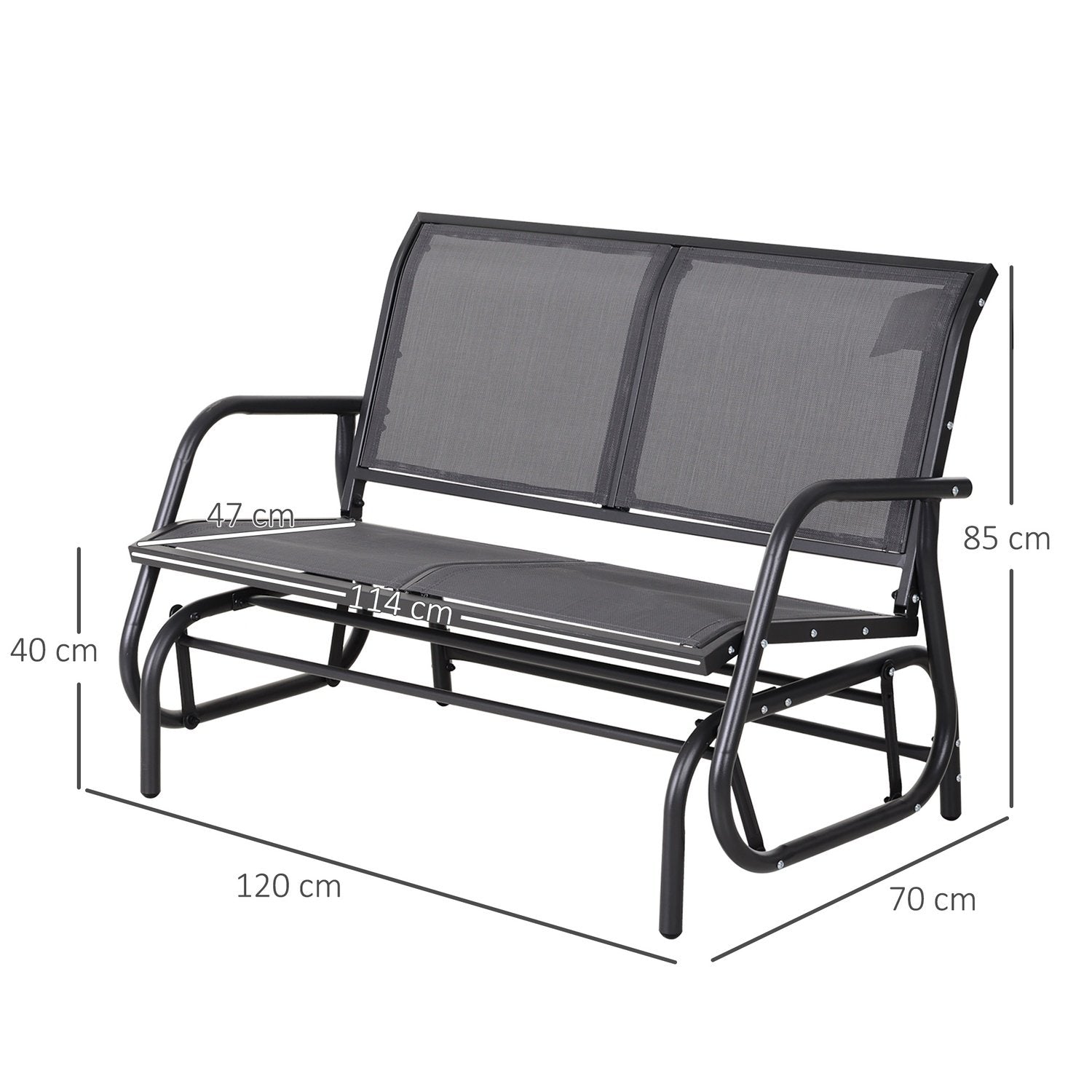 Gungstol 2-Sits Trädgårdsbänk Trädgårdsgunga Sits Parkbänk Metall Trädgårdsmöbler Grå 120 X 70 X 85 Cm