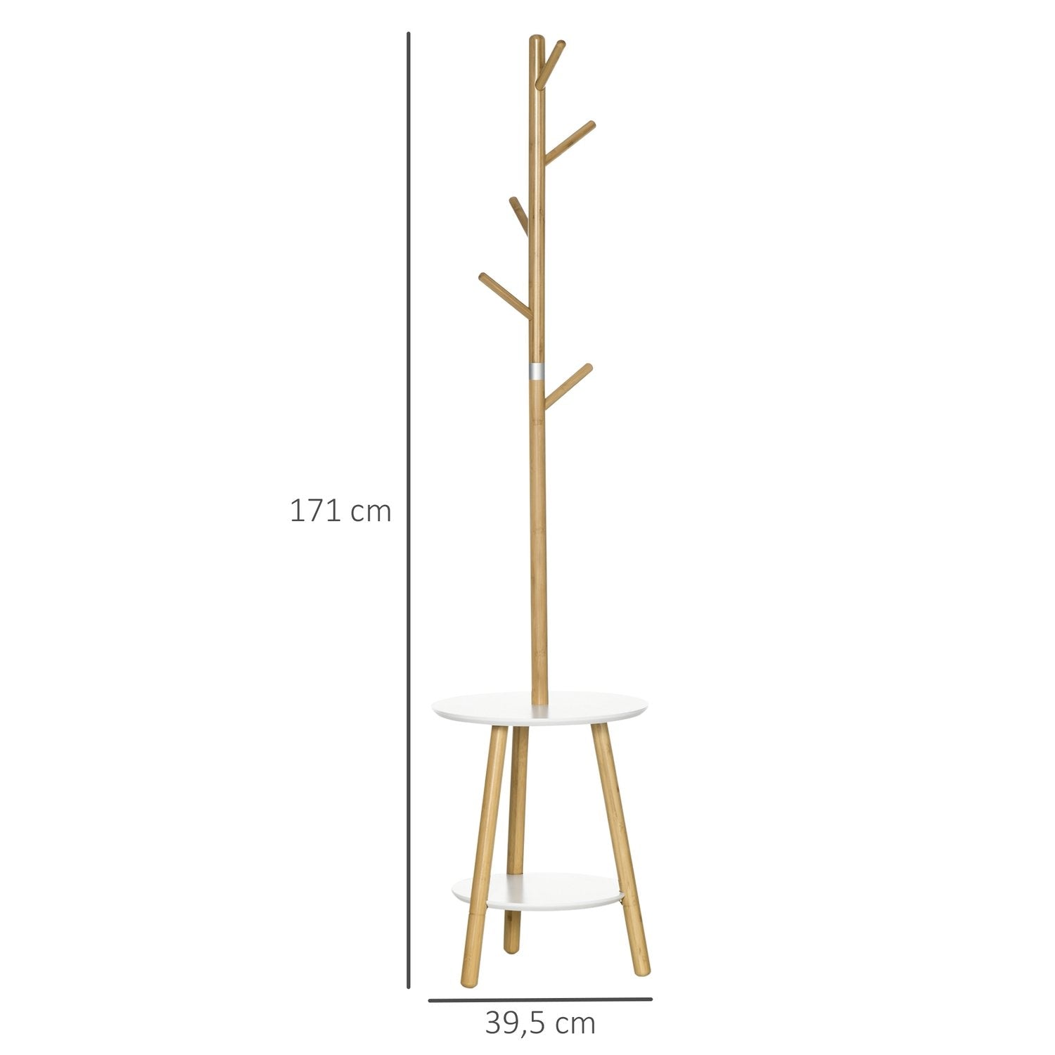 Klädstativ Med 5 Klädkrokar & Sidobord, 171 Cm Hög, Natur + Vit