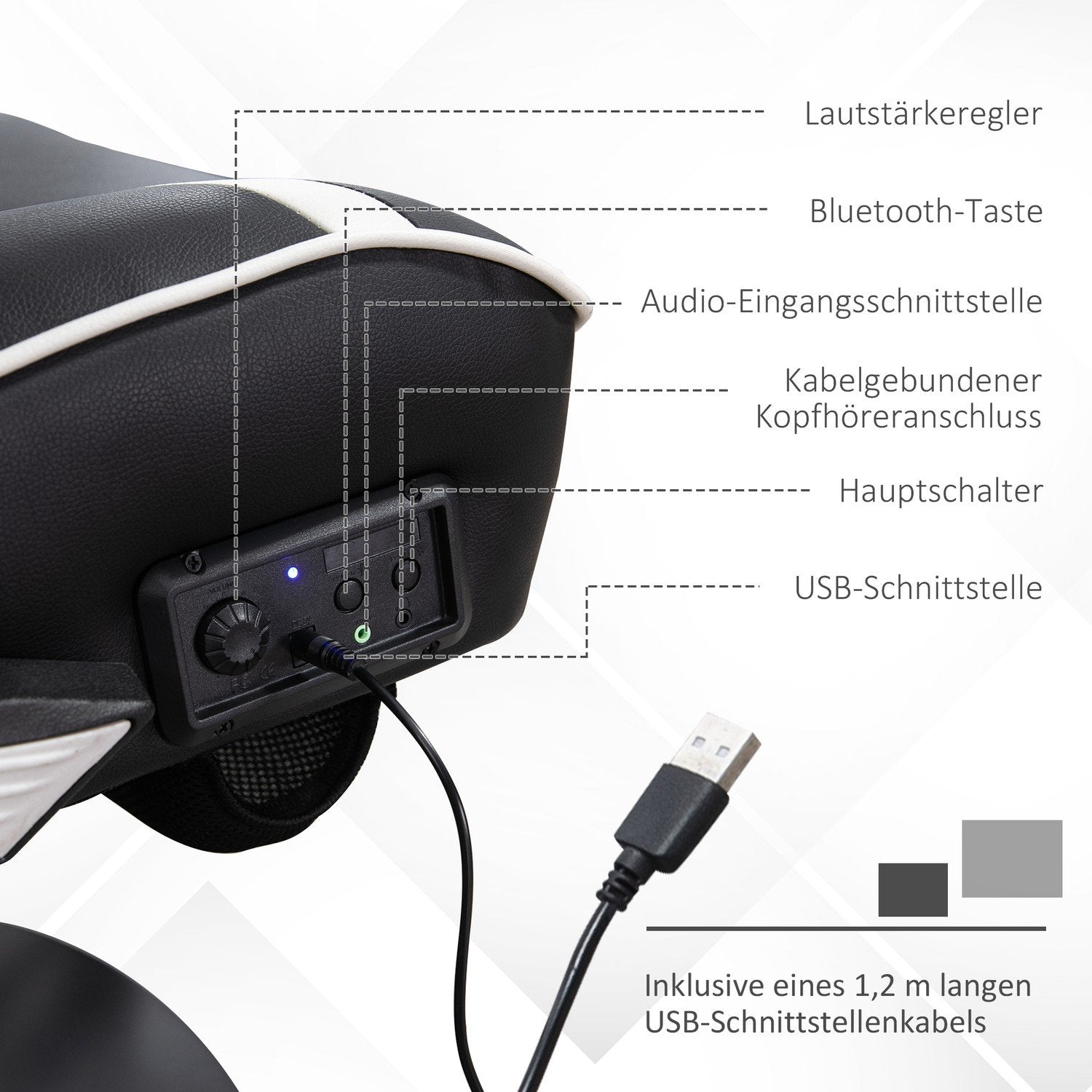 Gamingstol Med Vippfunktion, Höj- Och Sänkbar Kontorsstol, Ergonomisk Datorstol Med Högtalare, Svank- Och Nackstöd, Konstläder