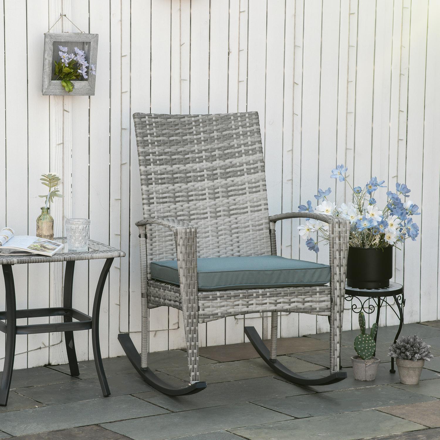 Gungstol Trädgårdsstol Med Kuddar, Polyrattan + Metall, Grå, 66 X 88 X 98 Cm