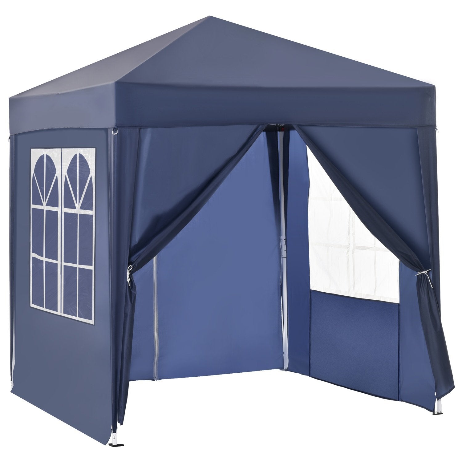 Gazebo 2X2M Hopfällbart Lusthus 4 Sidoväggar Med Fönsterdörr Med Dragkedja Trädgårdstält Inklusive Pinnar Guy Rep Metall Oxford