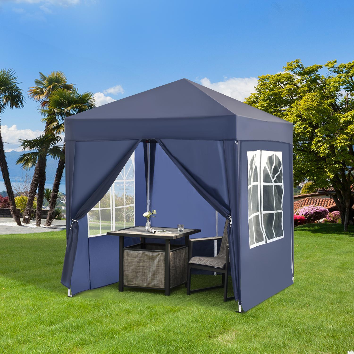 Gazebo 2X2M Hopfällbart Lusthus 4 Sidoväggar Med Fönsterdörr Med Dragkedja Trädgårdstält Inklusive Pinnar Guy Rep Metall Oxford