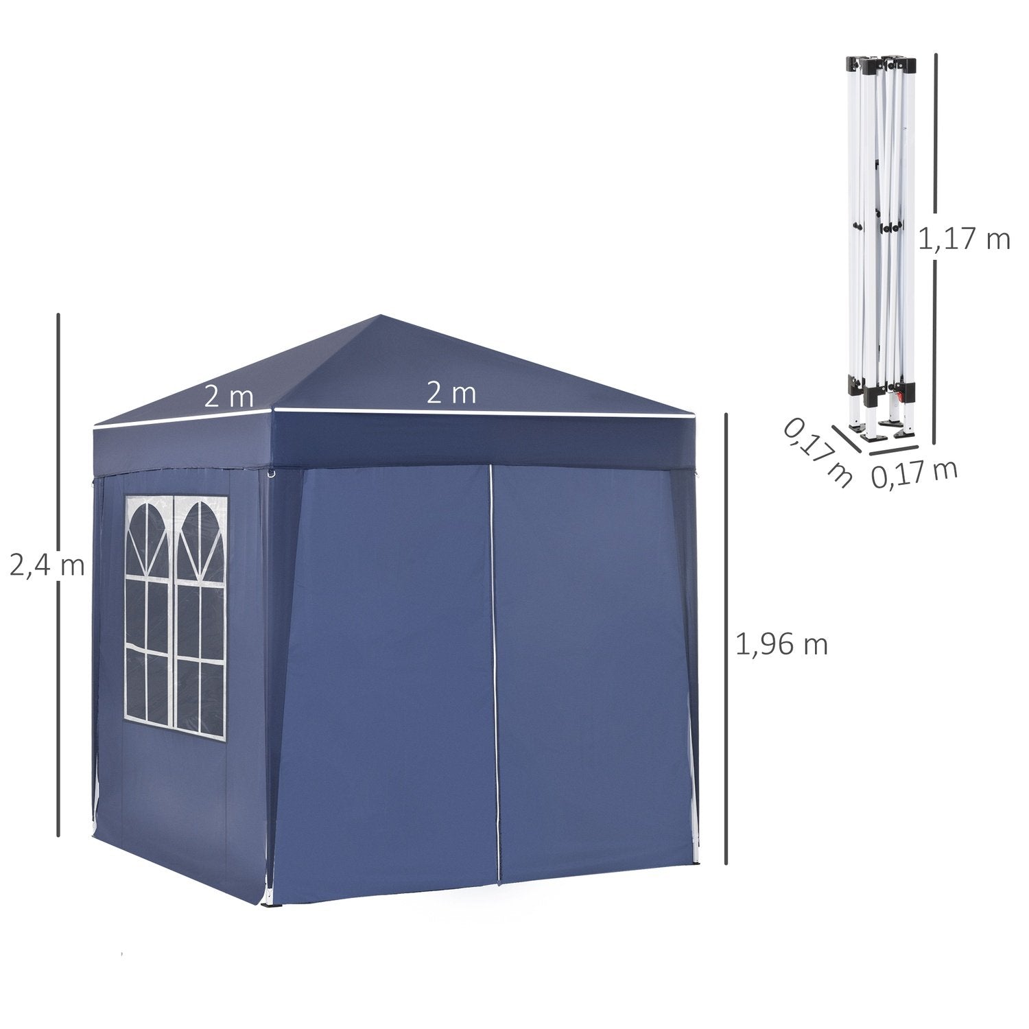 Gazebo 2X2M Hopfällbart Lusthus 4 Sidoväggar Med Fönsterdörr Med Dragkedja Trädgårdstält Inklusive Pinnar Guy Rep Metall Oxford