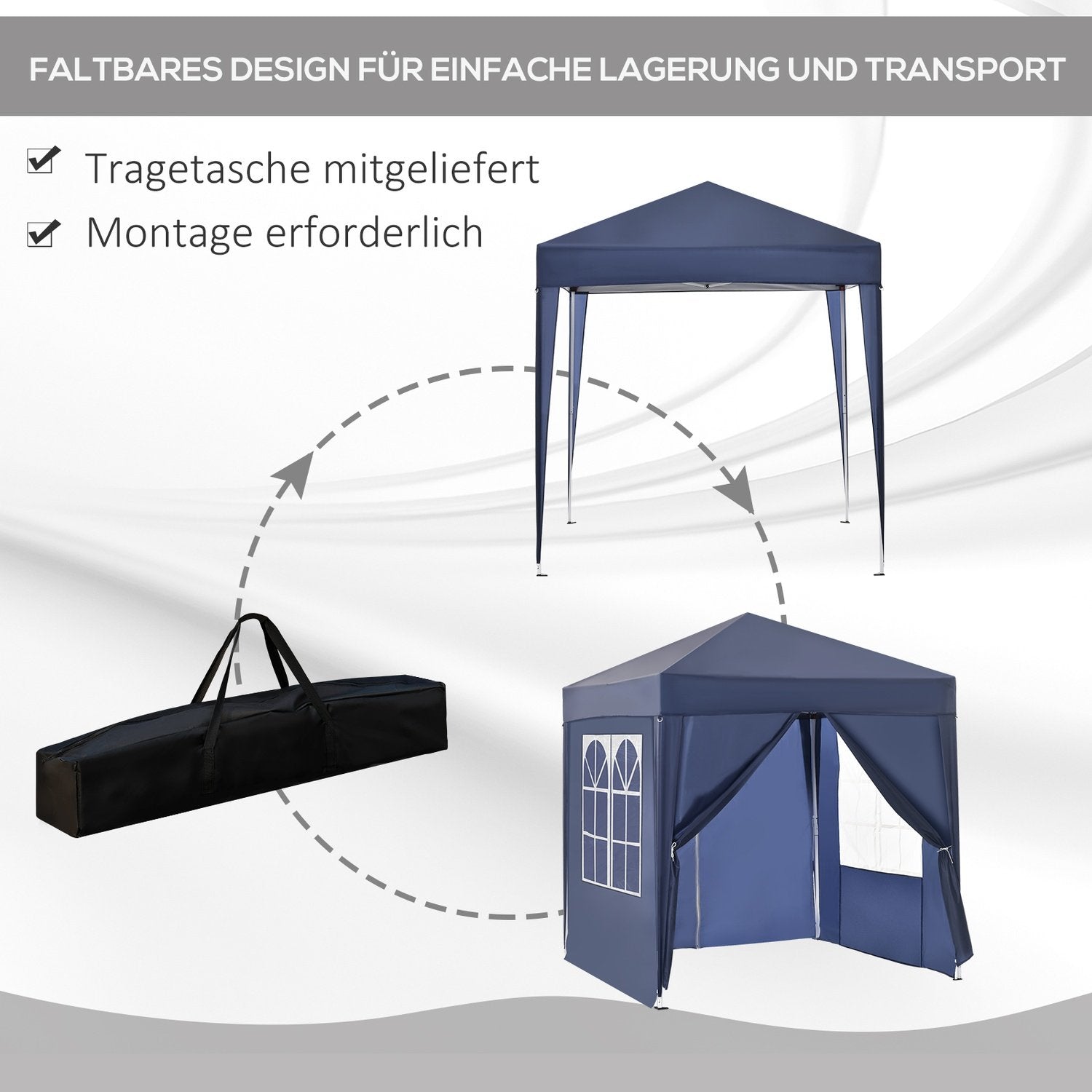 Gazebo 2X2M Hopfällbart Lusthus 4 Sidoväggar Med Fönsterdörr Med Dragkedja Trädgårdstält Inklusive Pinnar Guy Rep Metall Oxford