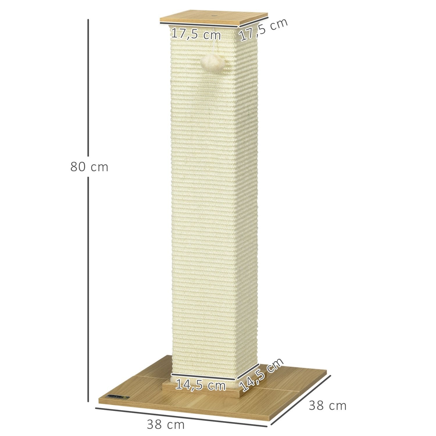 Skrapstolpe 80Cm Hög Skrapstolpe Med Lekboll, Sisalrepskrapstolpe, Skrapbräda, I Ek + Krämvit, För Katter