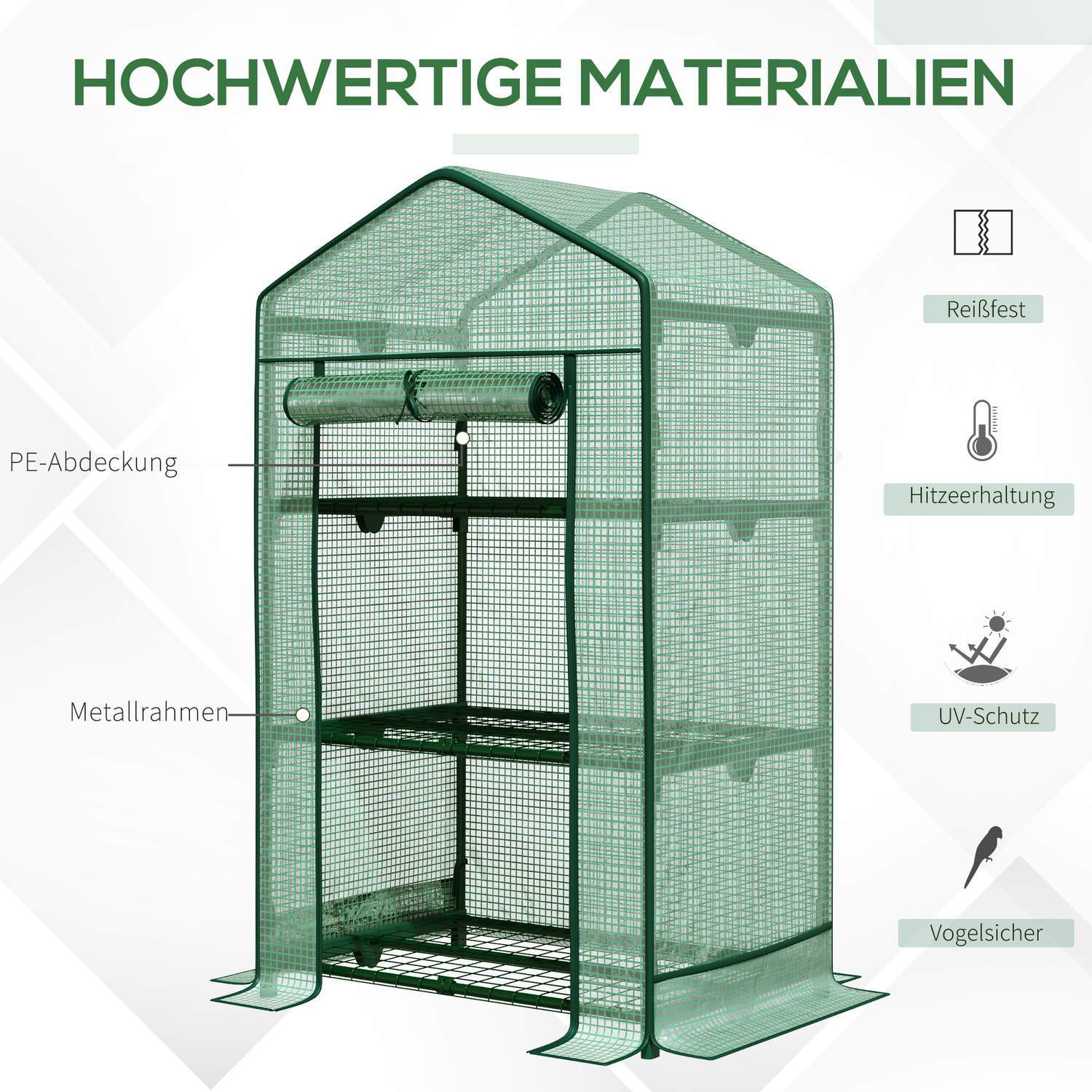 Mini Greenhouse Förökningsväxthus Med Folieskydd Och 3 Hyllor Hyllor Rulldörr Grönsaksbädd Grön 69 X 49 X 125 Cm