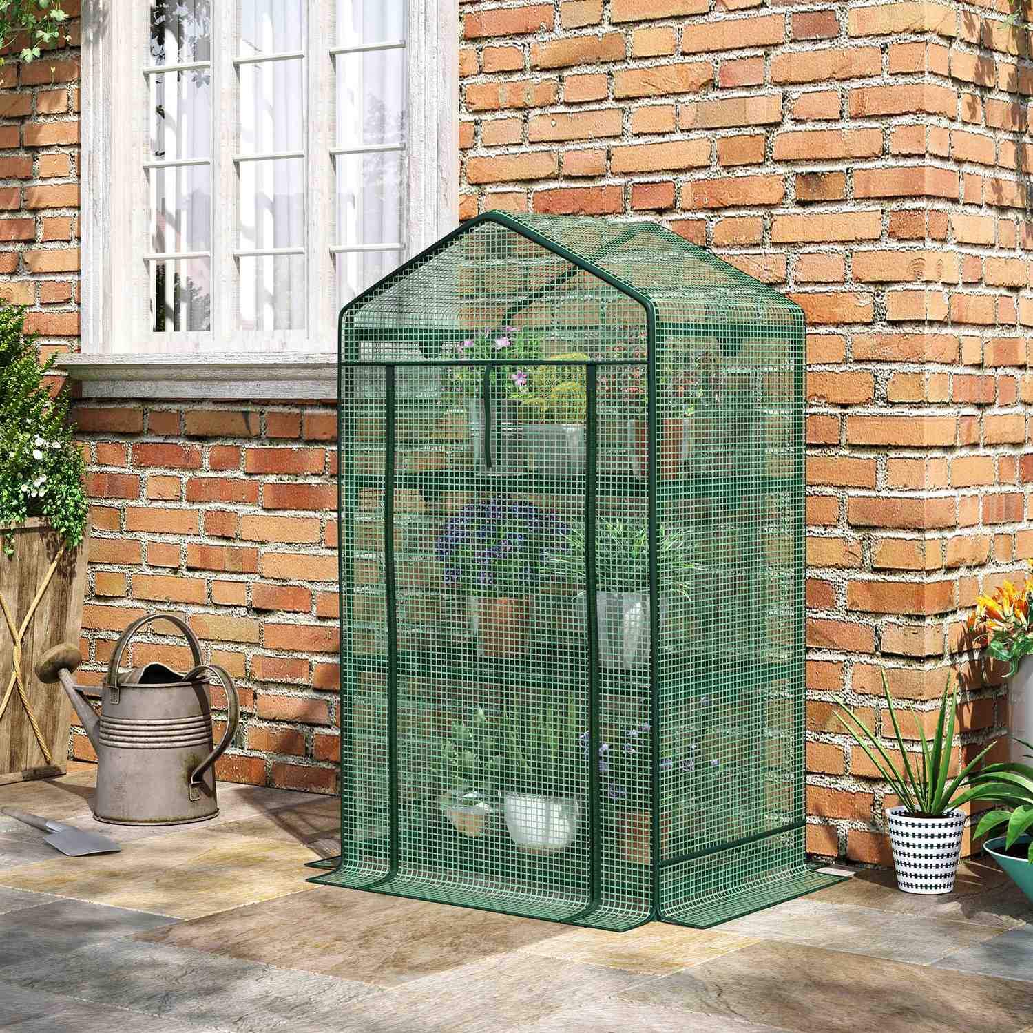 Mini Greenhouse Förökningsväxthus Med Folieskydd Och 3 Hyllor Hyllor Rulldörr Grönsaksbädd Grön 69 X 49 X 125 Cm