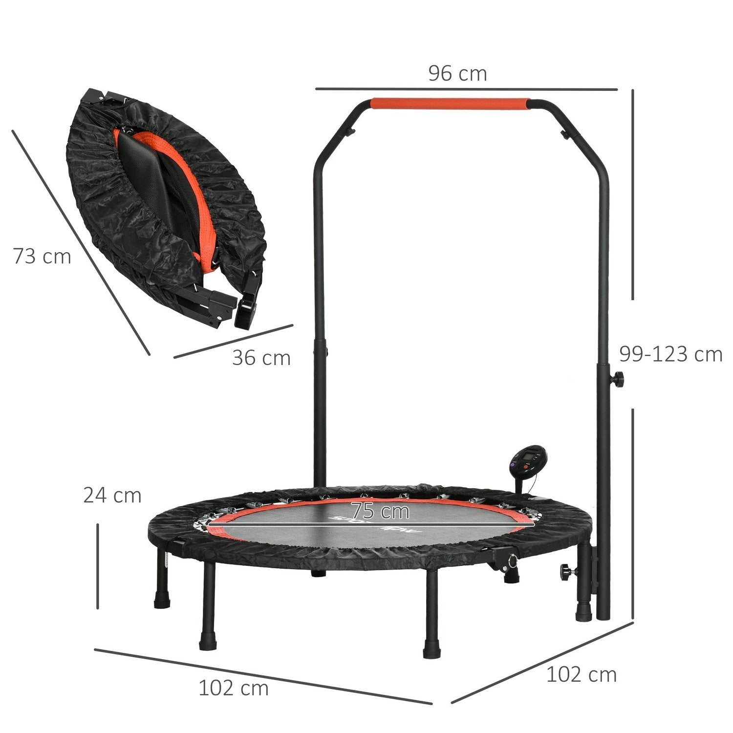 Ministudsmatta Lcd-Skärm 102 Cm Fitnessstudsmatta Med 4-Vägs Höjdjusterbart Handtag Upp Till 100 Kg