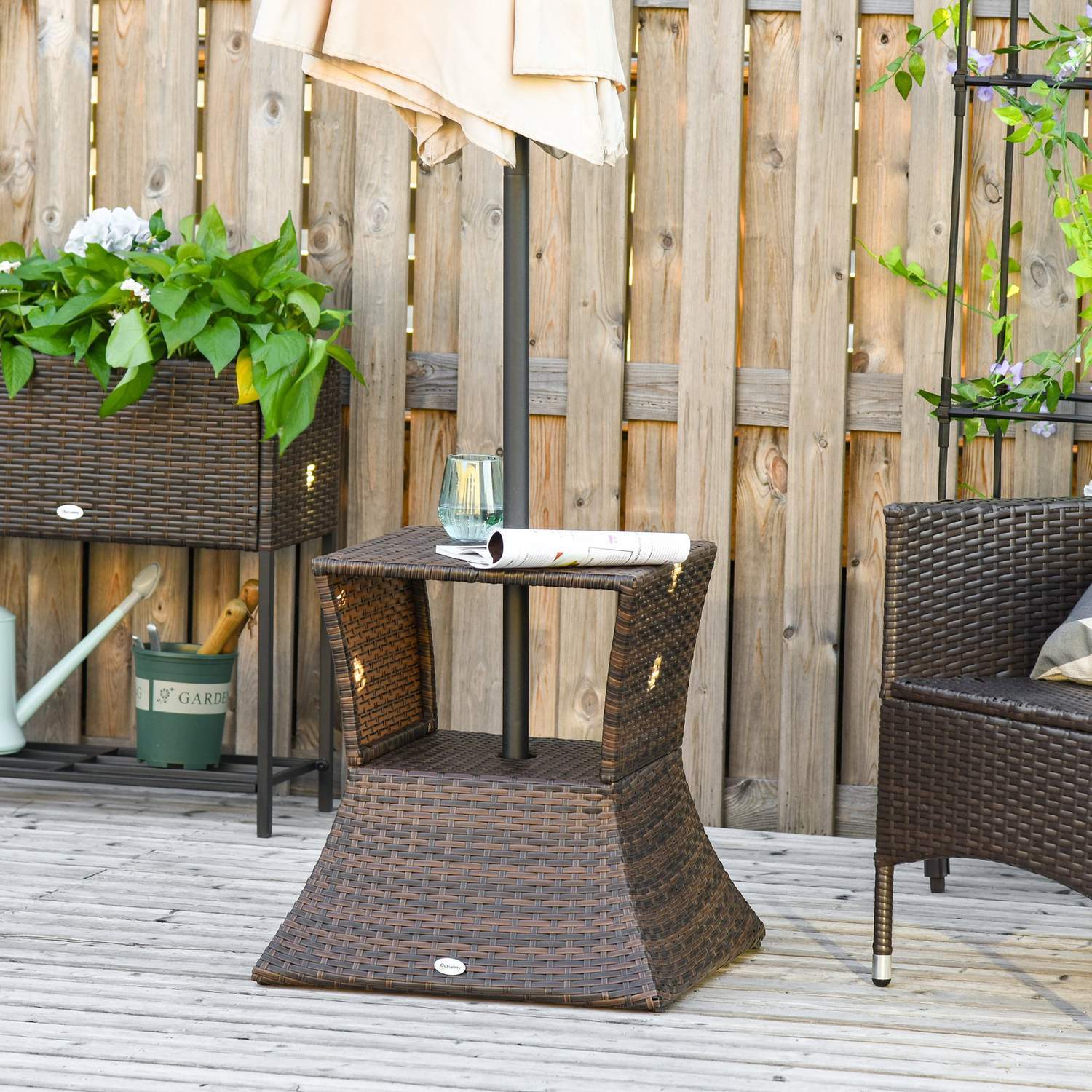 Trädgårdsbord Sidobord Parasollställ Trädgårdsmöbler Terrass Polyrattan Brun 54 X 54 X 55 Cm