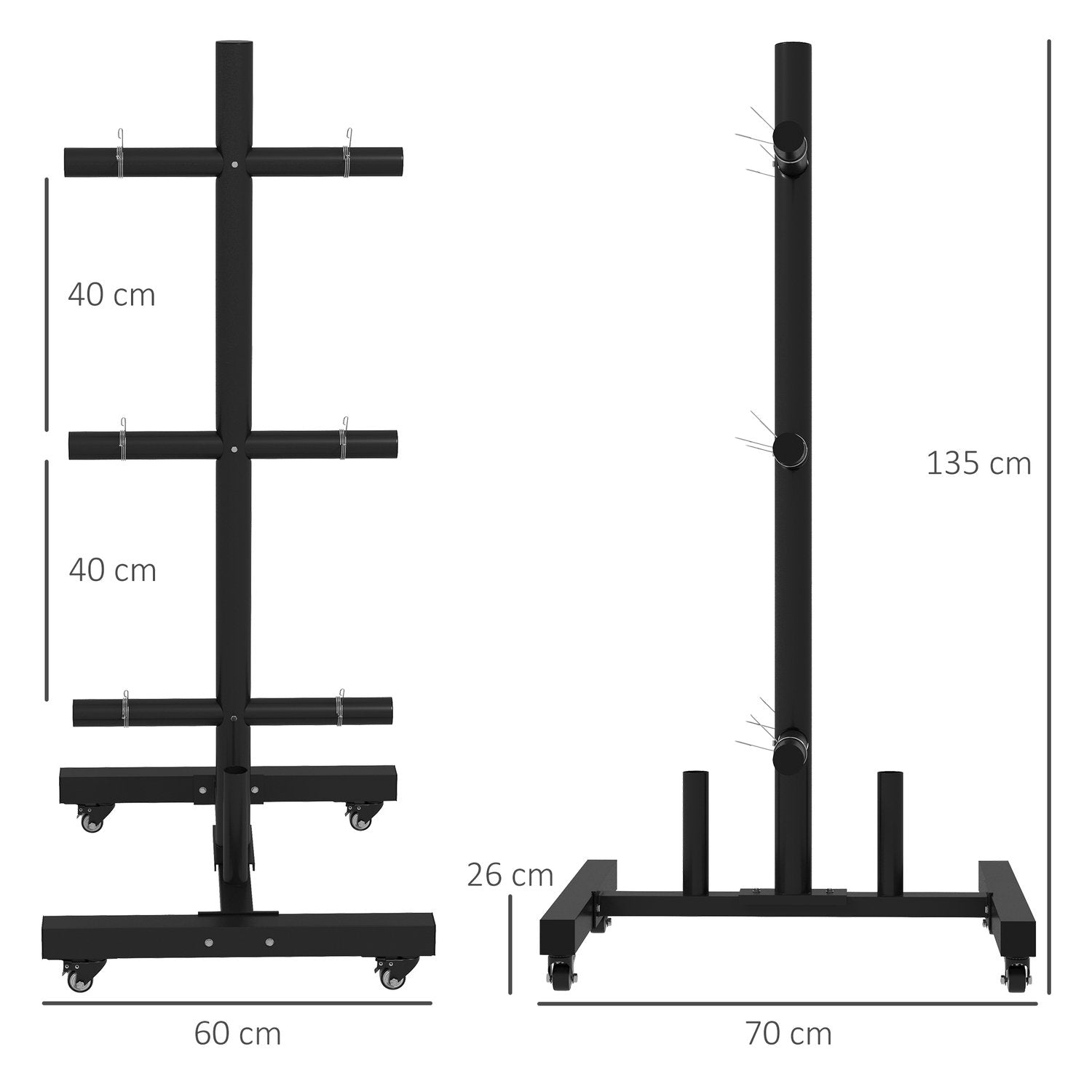 Viktskivstativ, Viktstativ Med Hjul Och 6 Stänger, 50 Mm Skivhållare, Upp Till 200 Kg, Stål, Svart