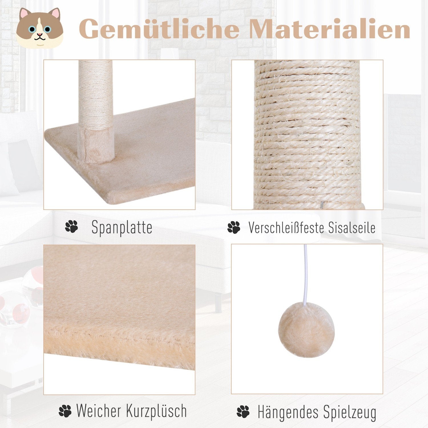 Klätterträd Beige Skrapstolpe Sisal Column Plysch Hängmatta 50X36X70Cm