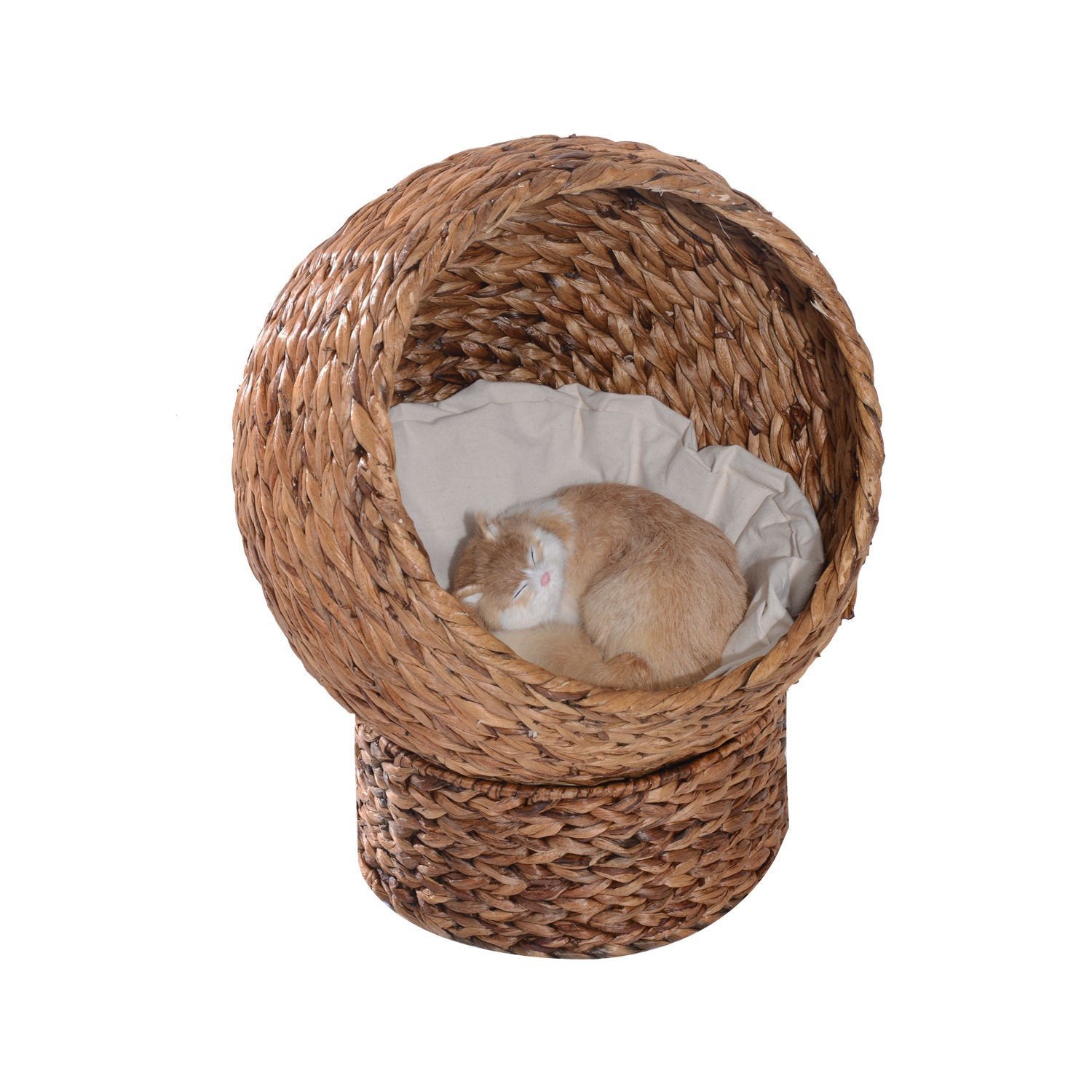 Rattan Cat Cave Cat Bed With Dyna, Water Hyacinth Pet Bed, Ljusbrun, 50X42X60Cm