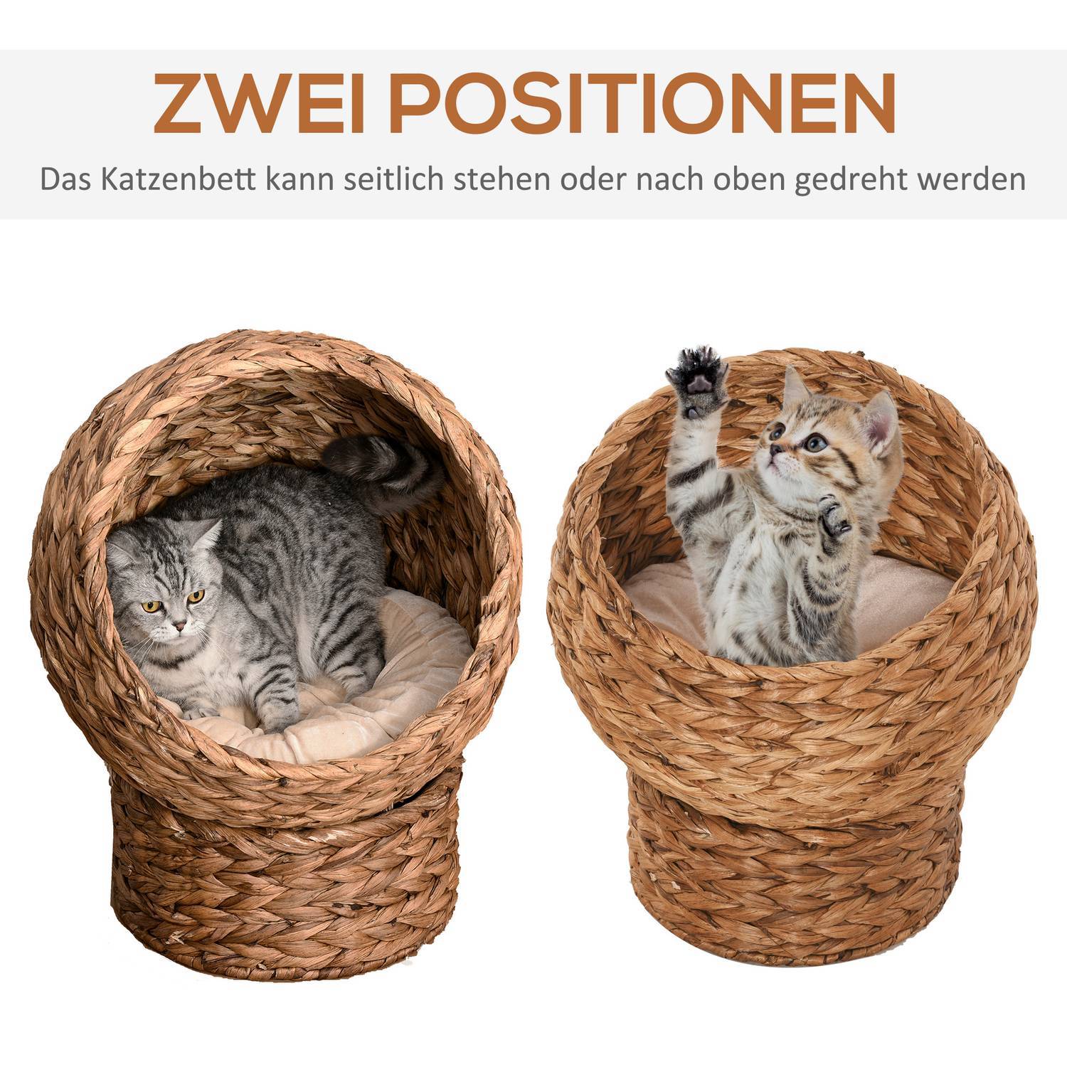 Rattan Cat Cave Cat Bed With Dyna, Water Hyacinth Pet Bed, Ljusbrun, 50X42X60Cm