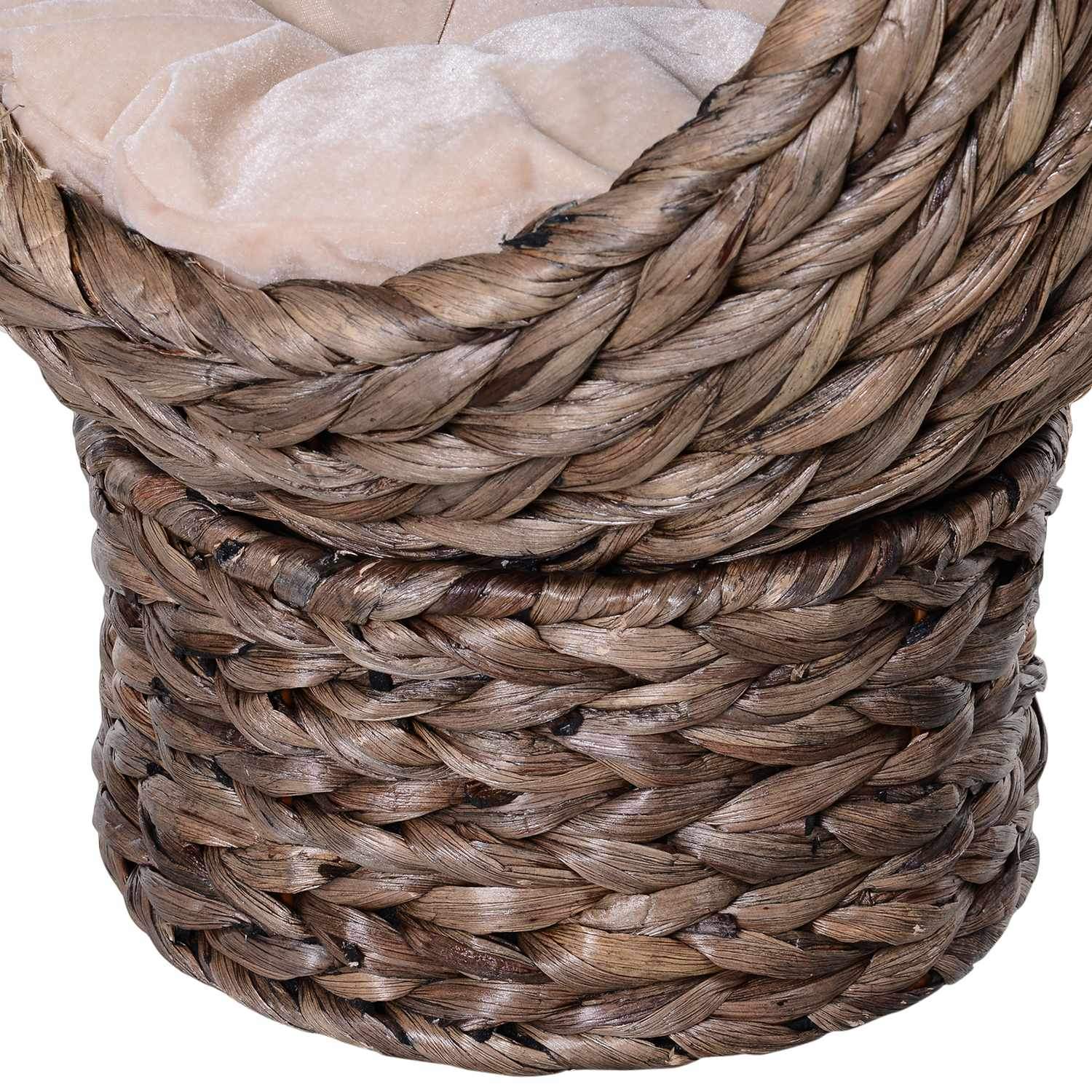 Rattan Cat Basket Mysig Kattgrotta Med Kudde, Husdjurssäng Gjord Av Vattenhyacint, Mörkbrun, 42X33X52Cm