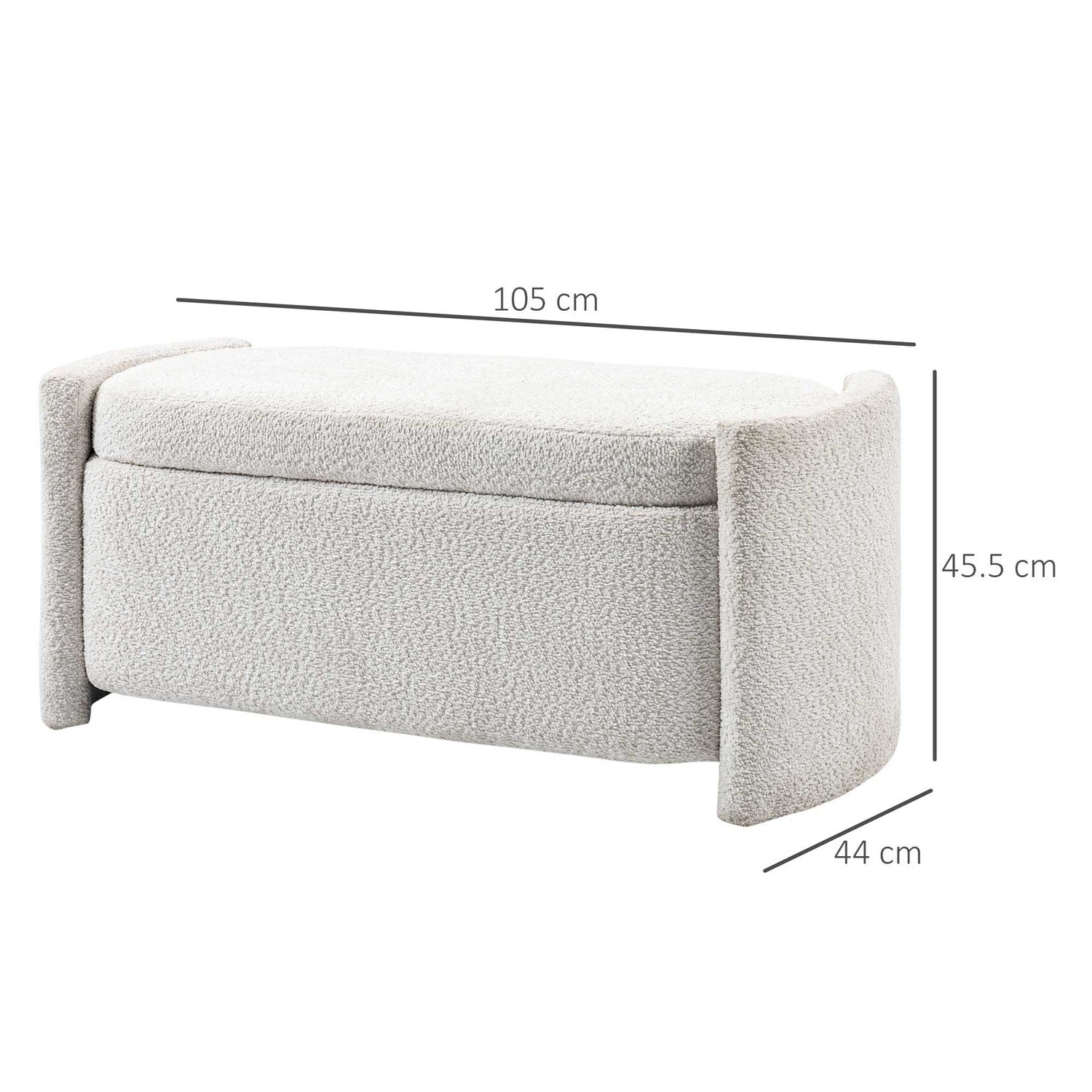Cream Velvet Förvaringsbänk med lock – 105 x 44 x 45,5 cm