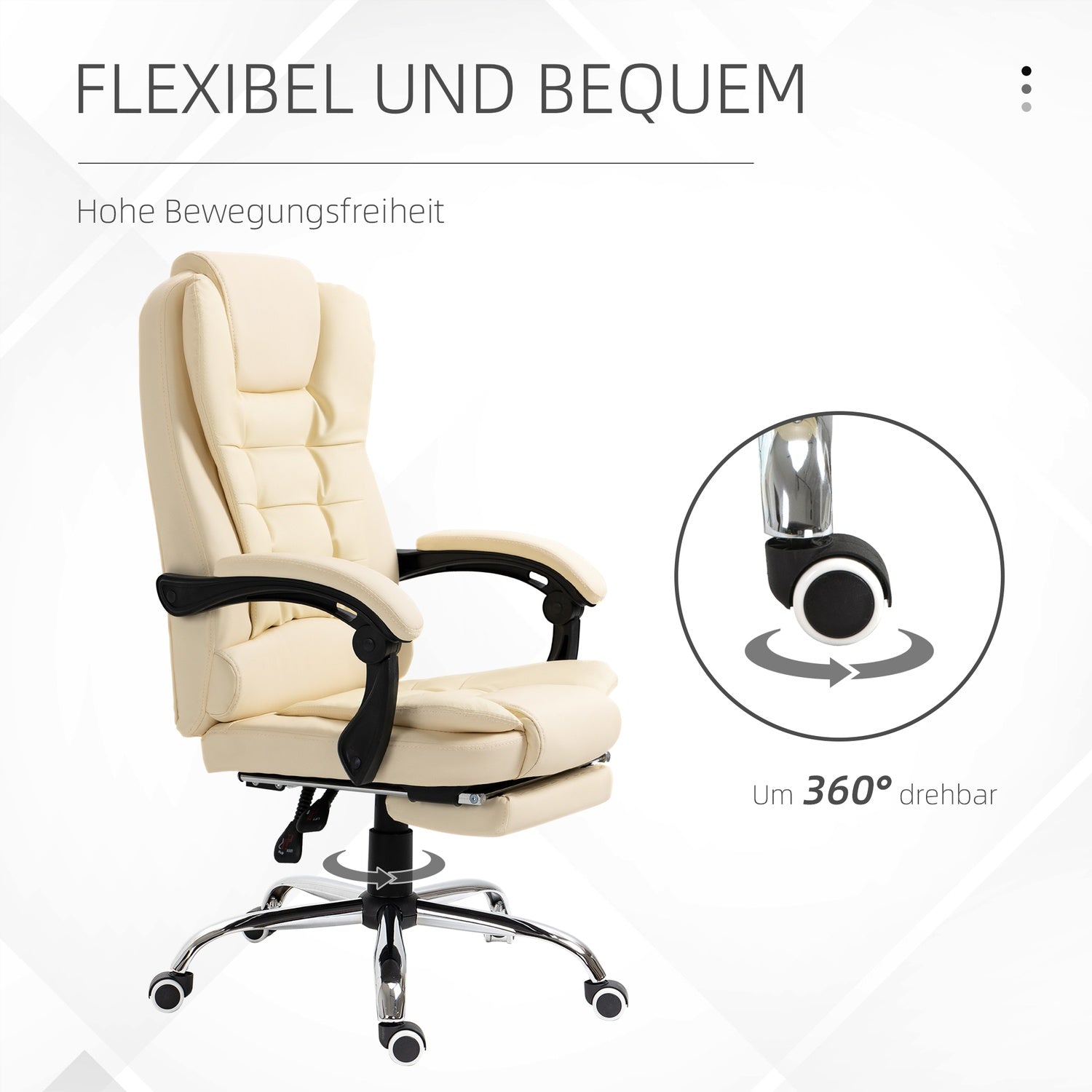 Cream konstläder Ergonomisk kontorsstol med fotstöd
