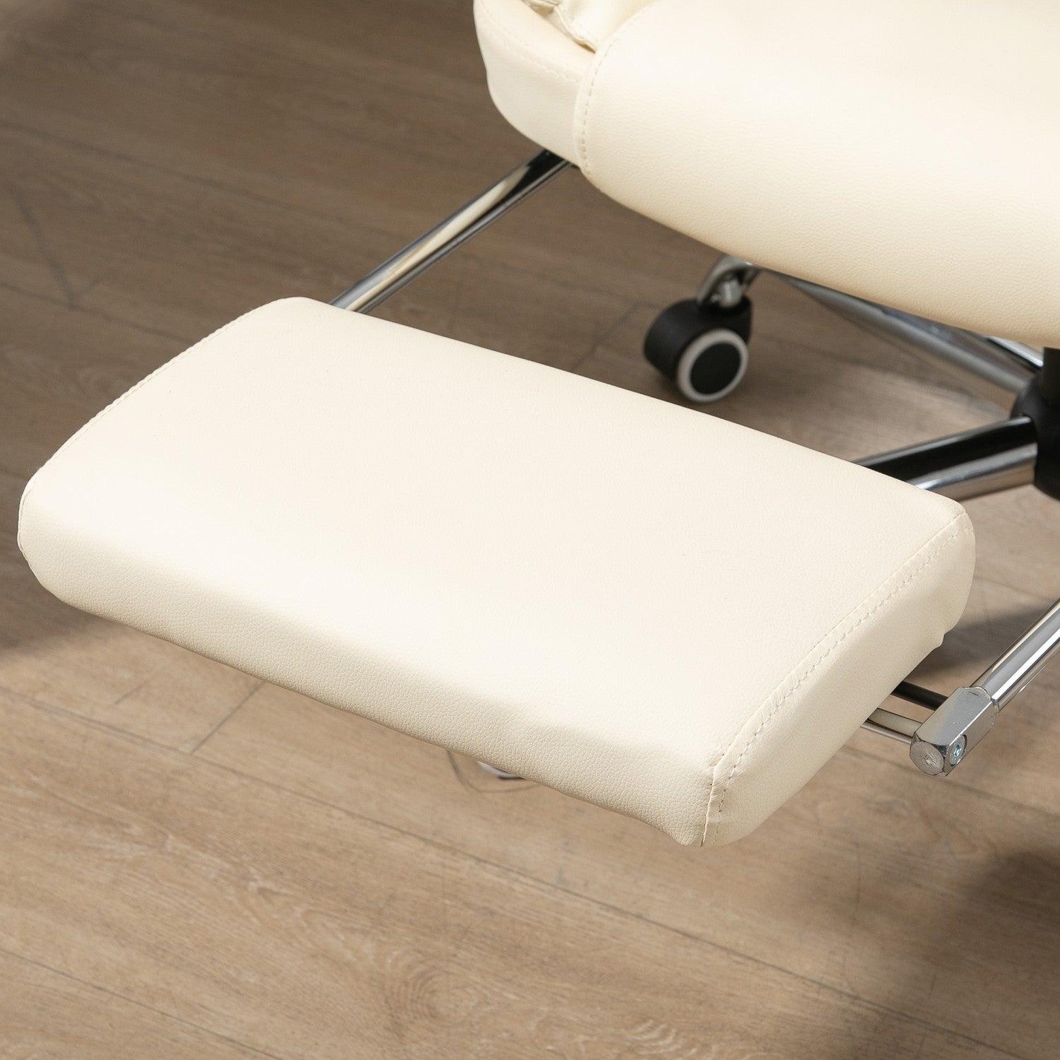 Cream konstläder Ergonomisk kontorsstol med fotstöd