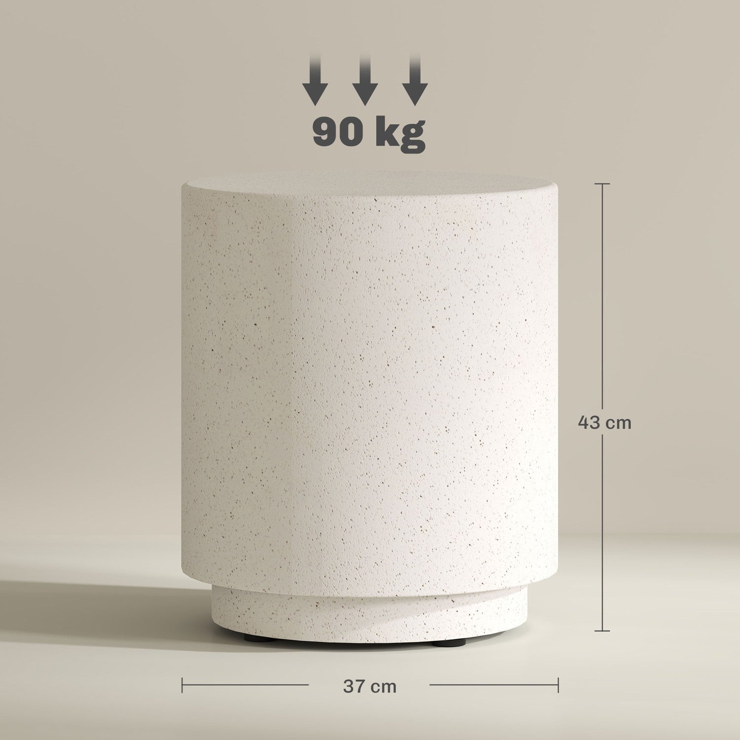 Creme White Stone-Look Soffbord, Ø37 x 43 cm