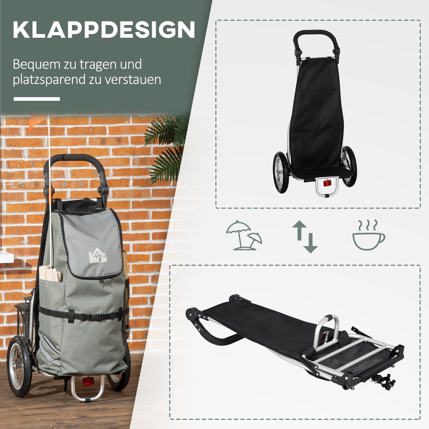 Cykellastvagn och kundvagn, 55L, aluminium, grå