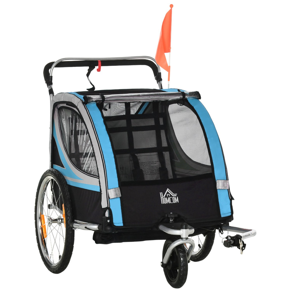 Fietskar & kinderwagen, 360° draaibaar, stalen frame, blauw/zwart