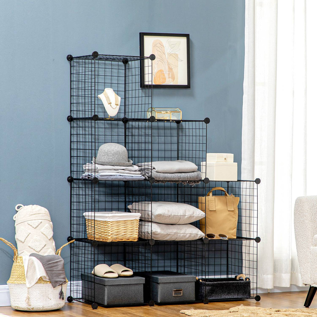 DIY ståltrådshyllsystem, 9-fack skohylla, svart