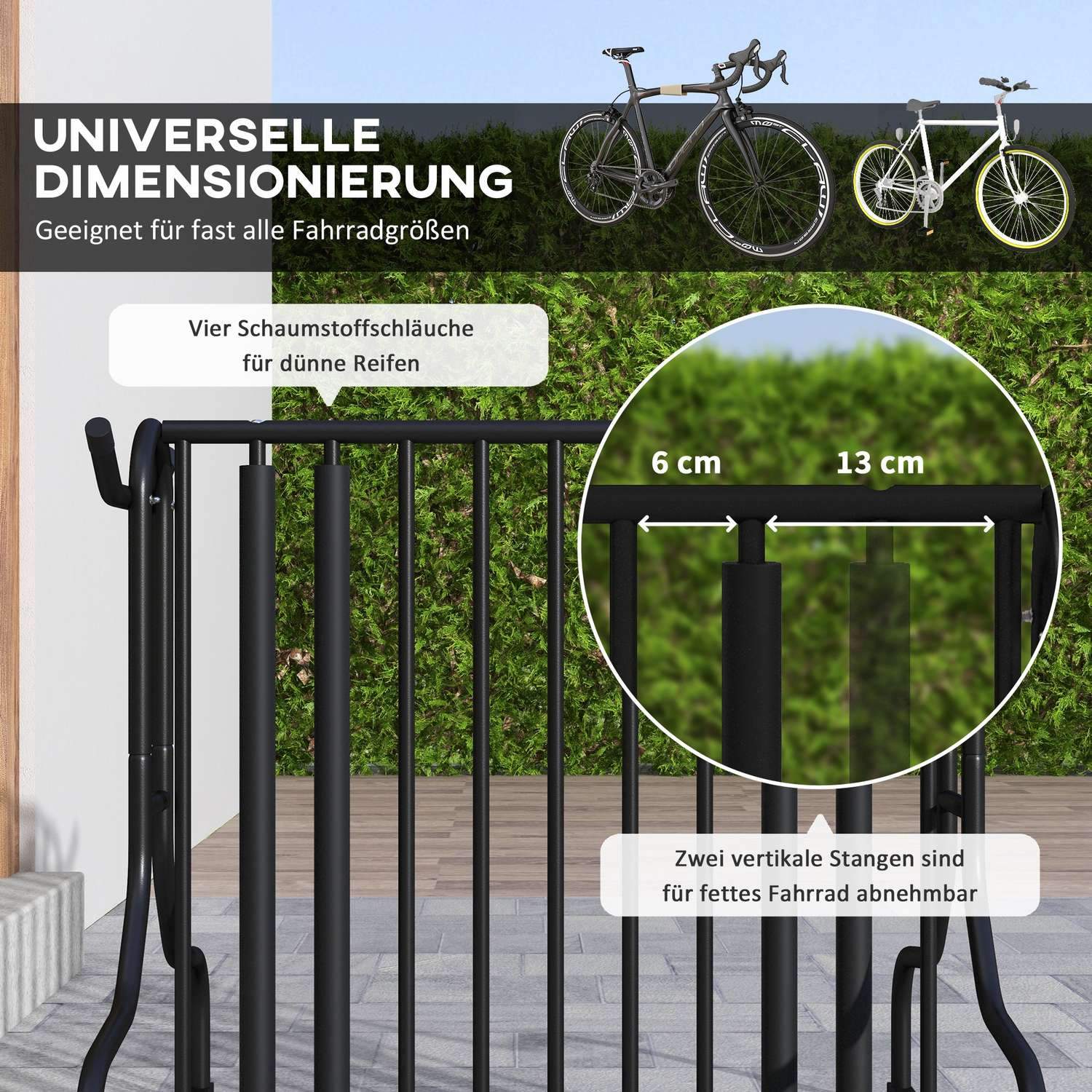 Cykelställ, Multipelställ, Väderbeständigt, För Upp Till 4 Cyklar, På Båda Sidor, Stål, Svart, 90X80X80Cm