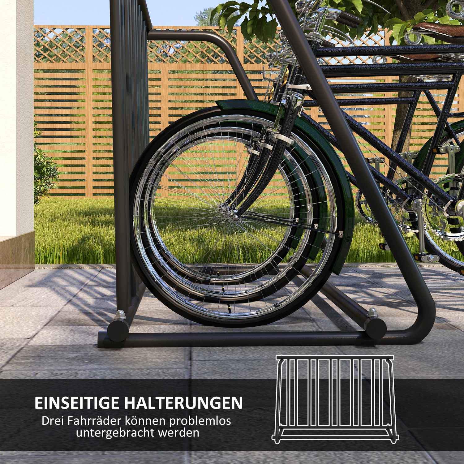 Cykelställ, Multipelställ, Väderbeständigt, Upp Till 3 Cyklar, Stål, Svart, 114X58X75Cm