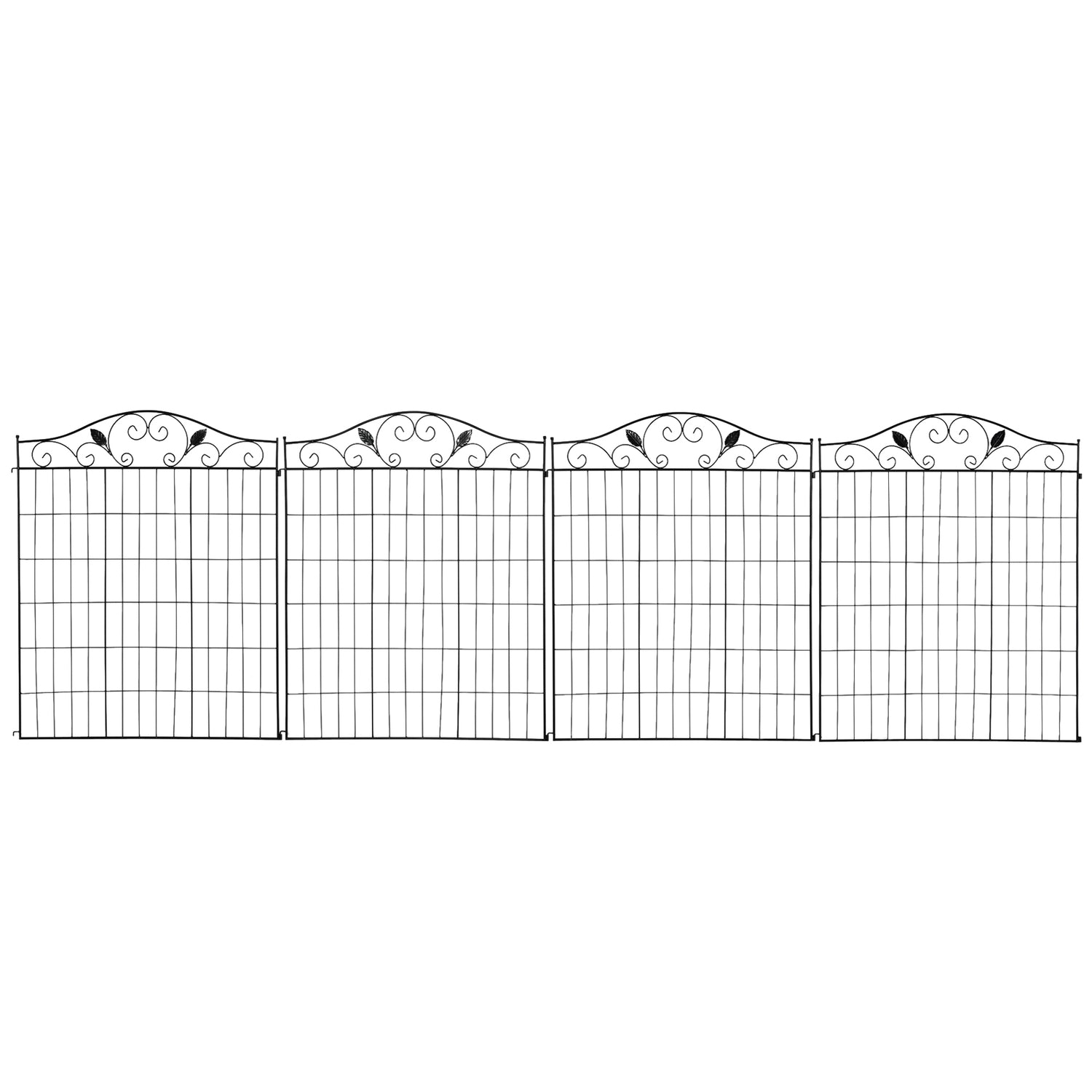 Dekorativt svart metall trädgårdsstaketset, 4 paneler, 365x112 cm