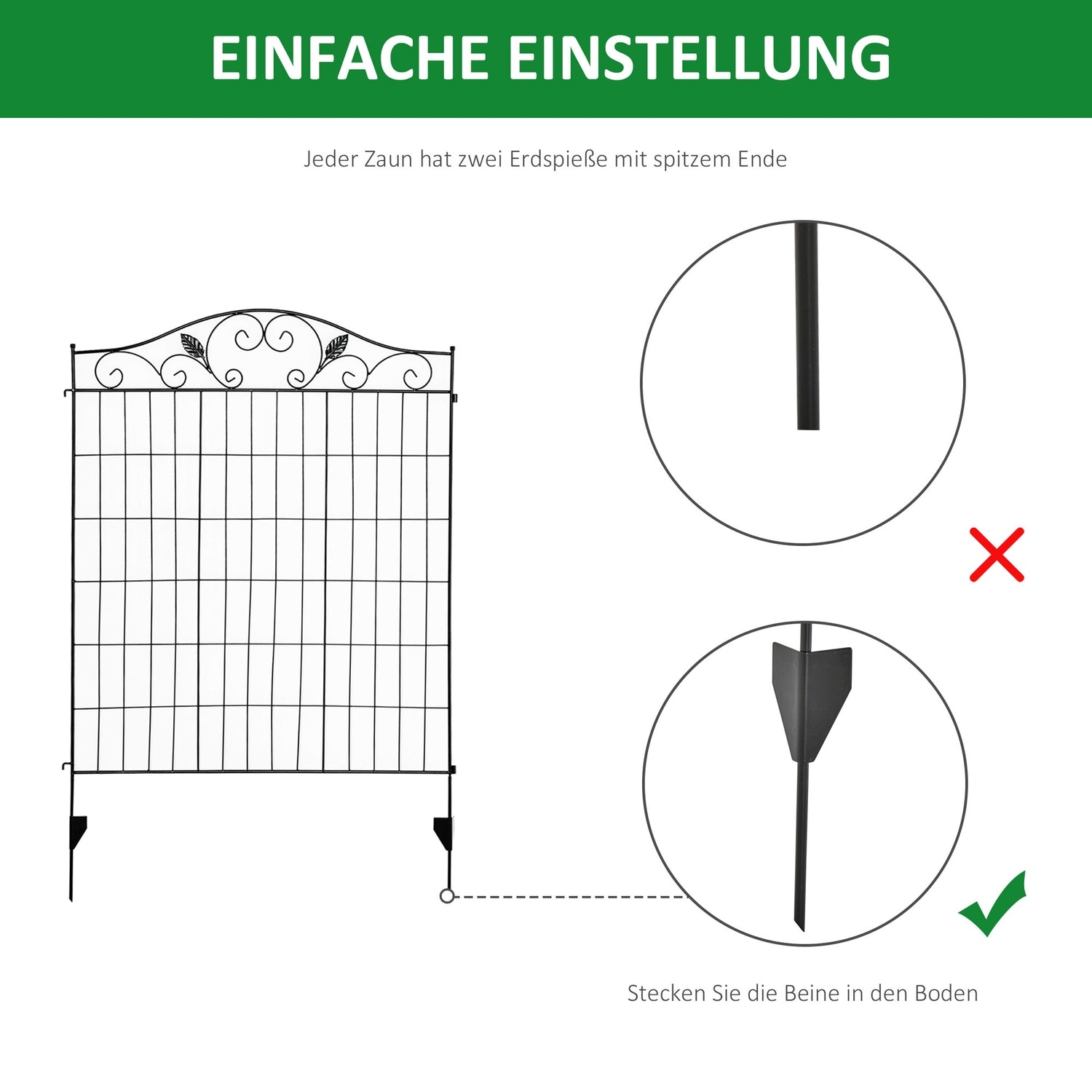 Dekorativt svart metall trädgårdsstaketset, 4 paneler, 365x112 cm