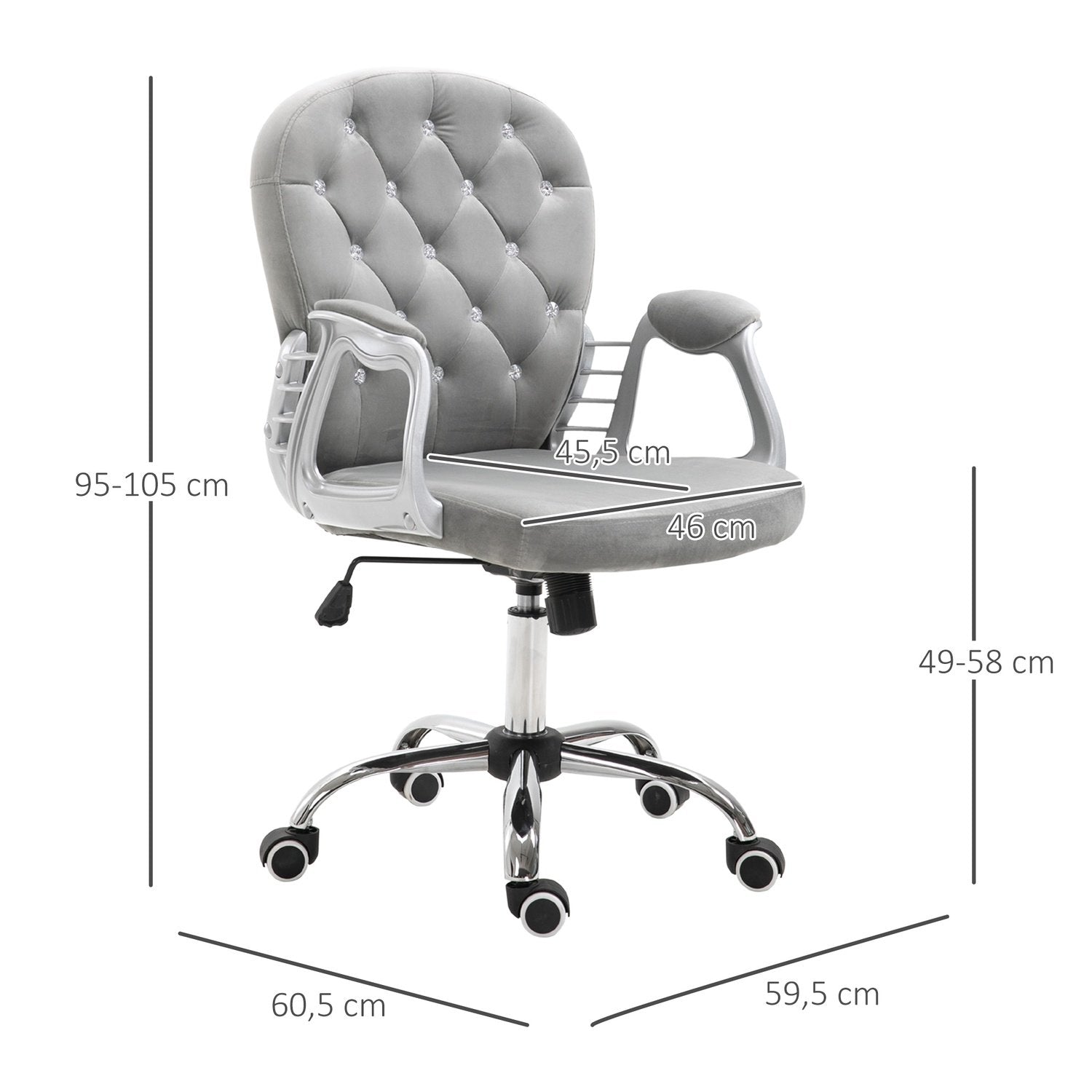 Skrivbordsstol Ergonomisk Kontorsstol Med Vadderat Ryggstöd, Grå, 59,5X60,5X95-105 Cm