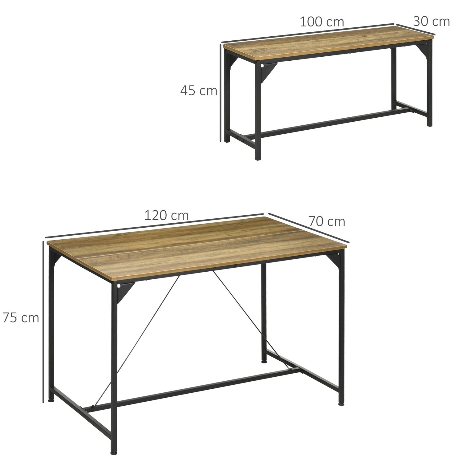 Matgruppsset Med 3 Matbord Med 2 Bänkar För 4 Personer, Naturligt, Perfekt För Kök Och Vardagsrum